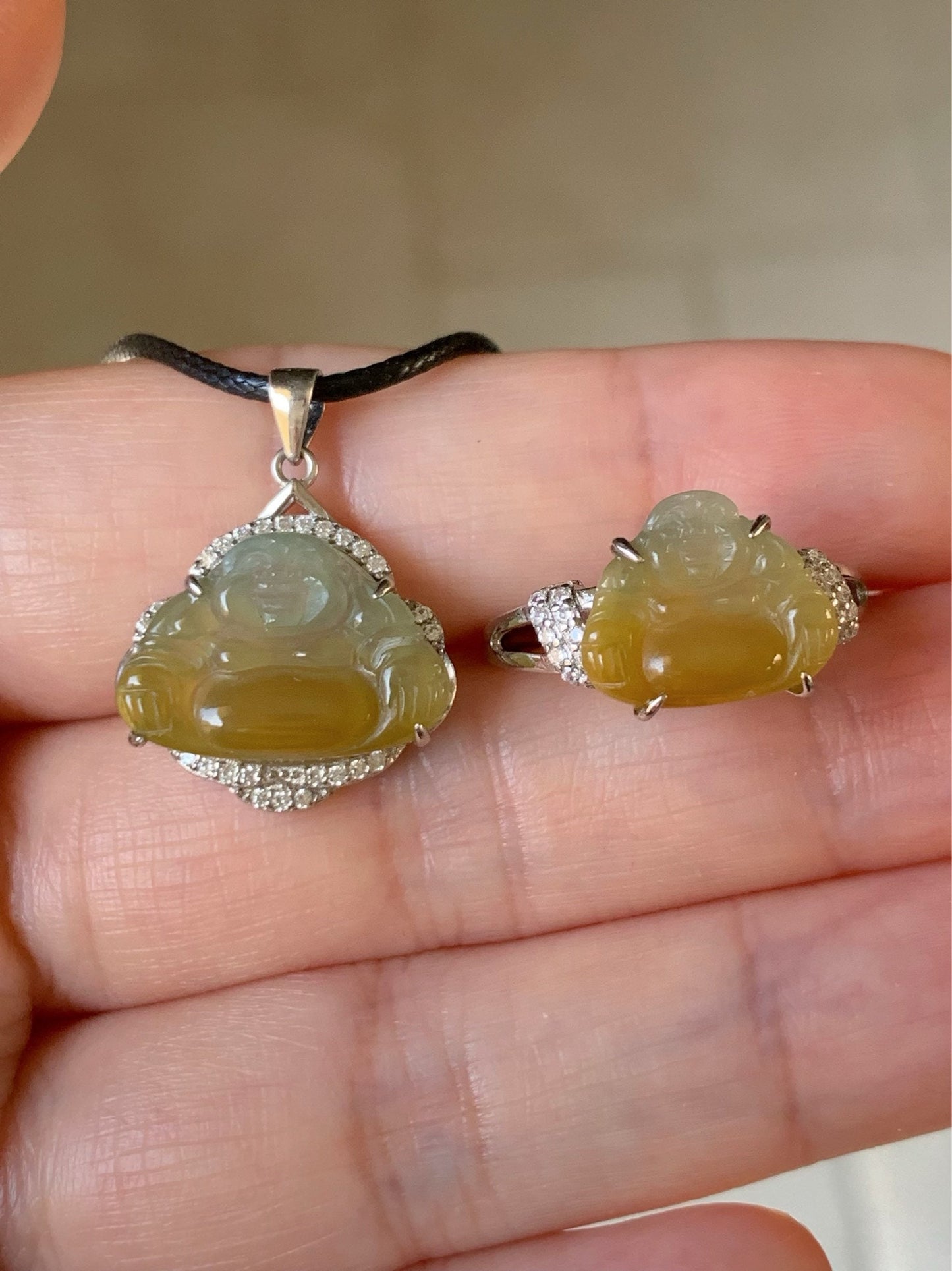 Natural Guatemalan Premium Translucent Icy Blue and Yellow Bi-Colored Jadeite Buddha Pendant Or Ring S925 Silver 天然冰危蓝加黄翡翠佛公镶嵌吊坠戒指