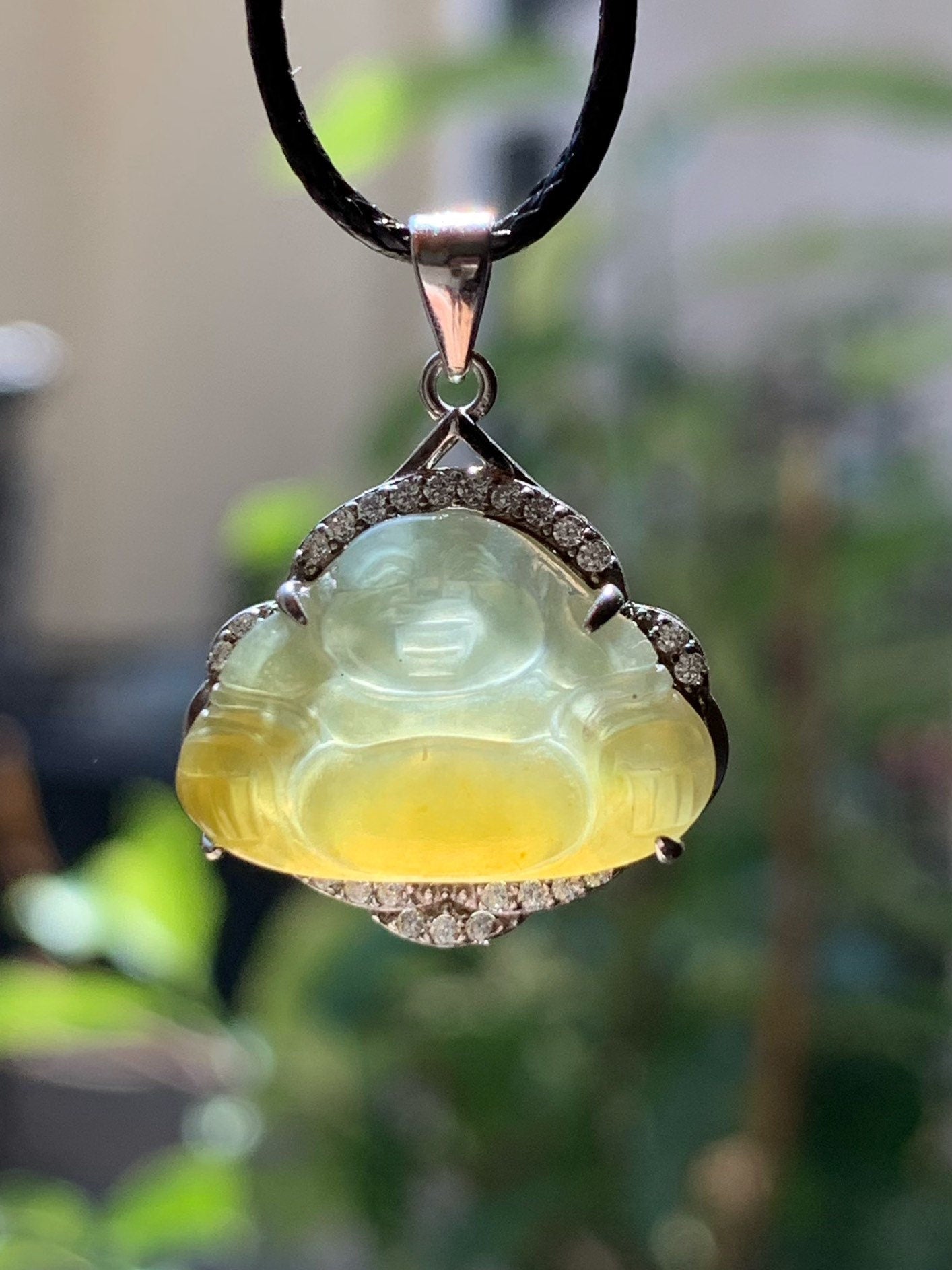Natural Guatemalan Premium Translucent Icy Blue and Yellow Bi-Colored Jadeite Buddha Pendant Or Ring S925 Silver 天然冰危蓝加黄翡翠佛公镶嵌吊坠戒指