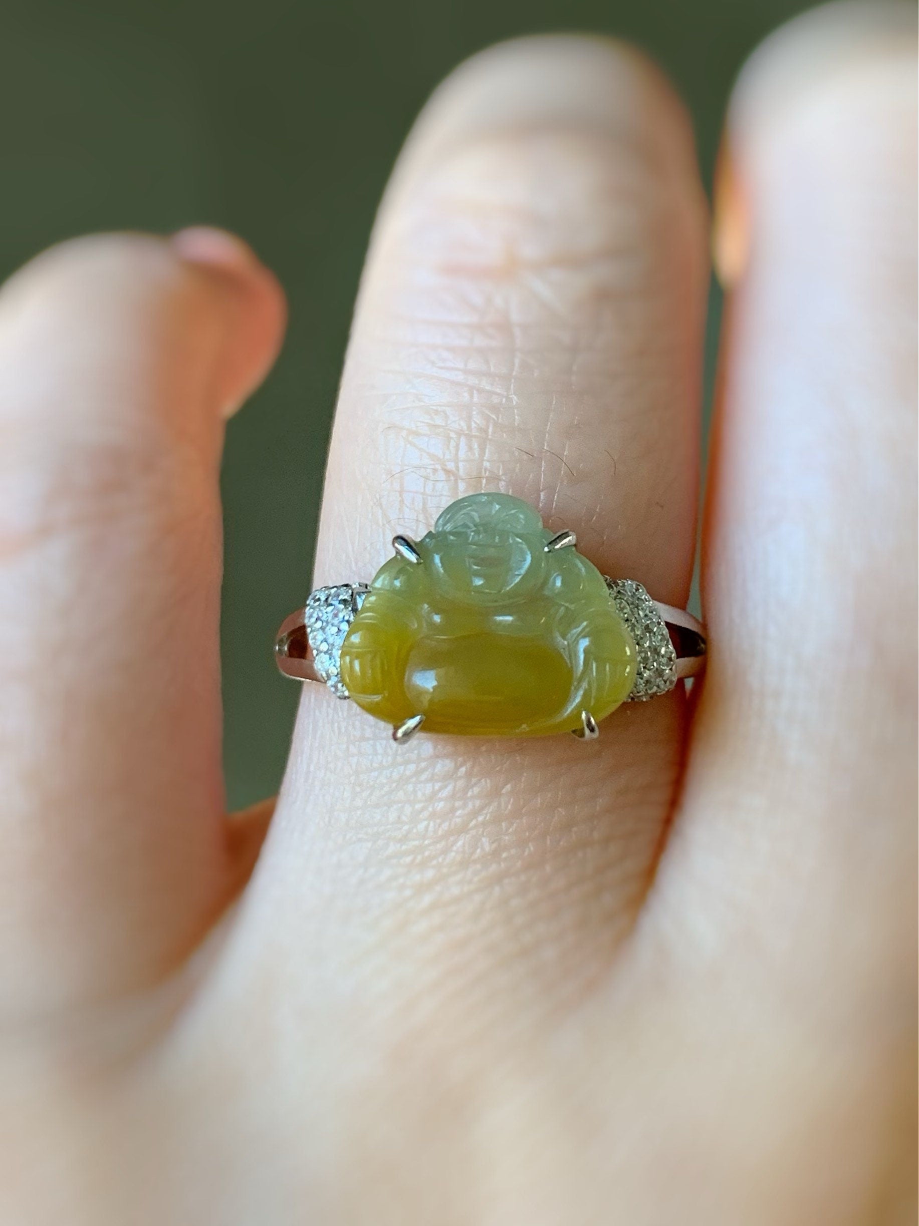 Natural Guatemalan Premium Translucent Icy Blue and Yellow Bi-Colored Jadeite Buddha Pendant Or Ring S925 Silver 天然冰危蓝加黄翡翠佛公镶嵌吊坠戒指