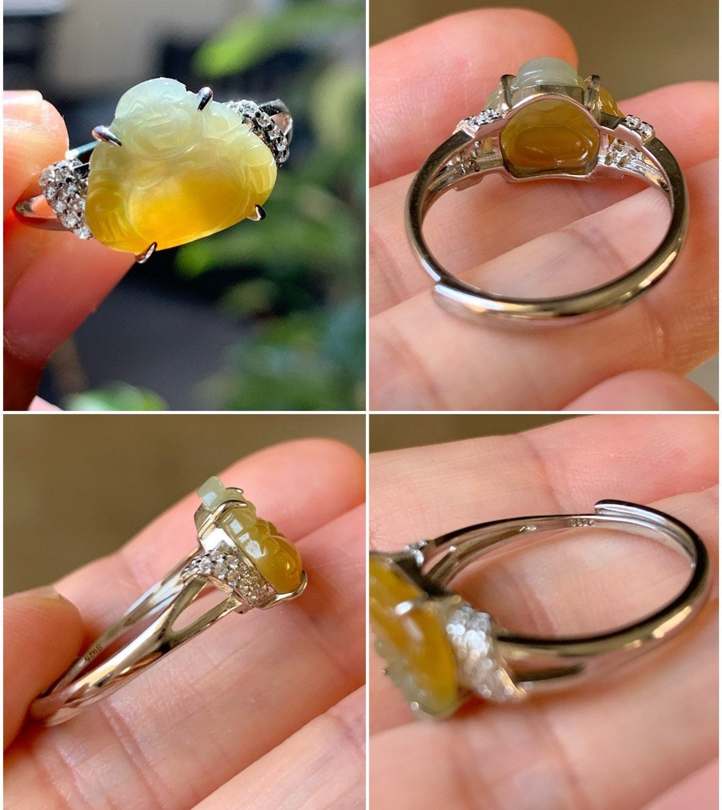 Natural Guatemalan Premium Translucent Icy Blue and Yellow Bi-Colored Jadeite Buddha Pendant Or Ring S925 Silver 天然冰危蓝加黄翡翠佛公镶嵌吊坠戒指