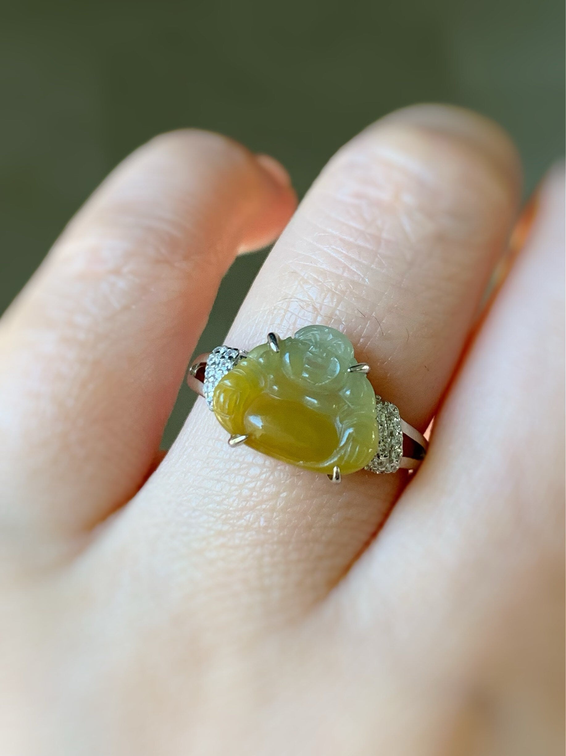 Natural Guatemalan Premium Translucent Icy Blue and Yellow Bi-Colored Jadeite Buddha Pendant Or Ring S925 Silver 天然冰危蓝加黄翡翠佛公镶嵌吊坠戒指