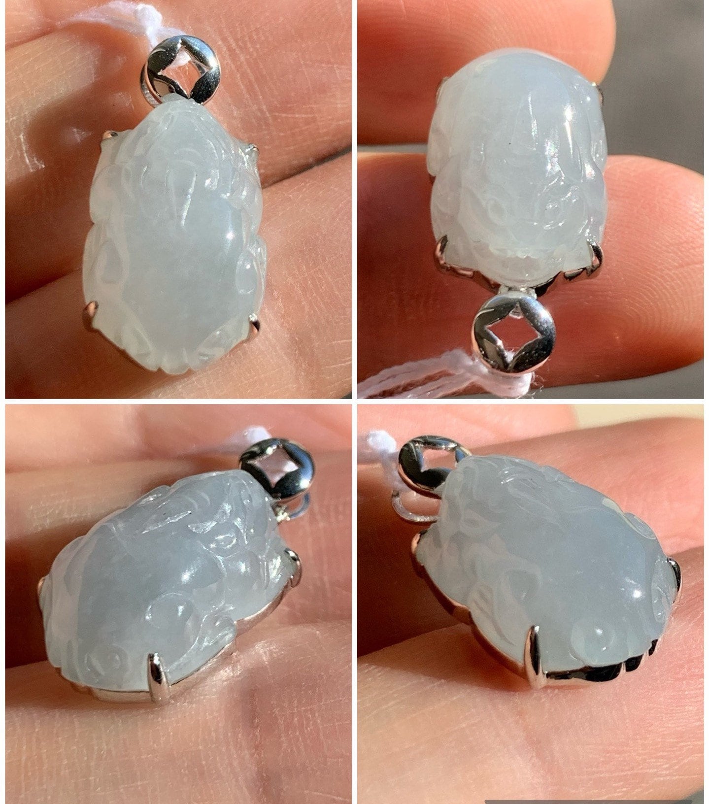 Certified Natural Burmese Icy Translucent & Gelatinous Sky Blue Jadeite Carved Pixiu Custom Pendant 18K White Gold 天然缅甸冰天空蓝翡翠貔貅镶嵌吊坠