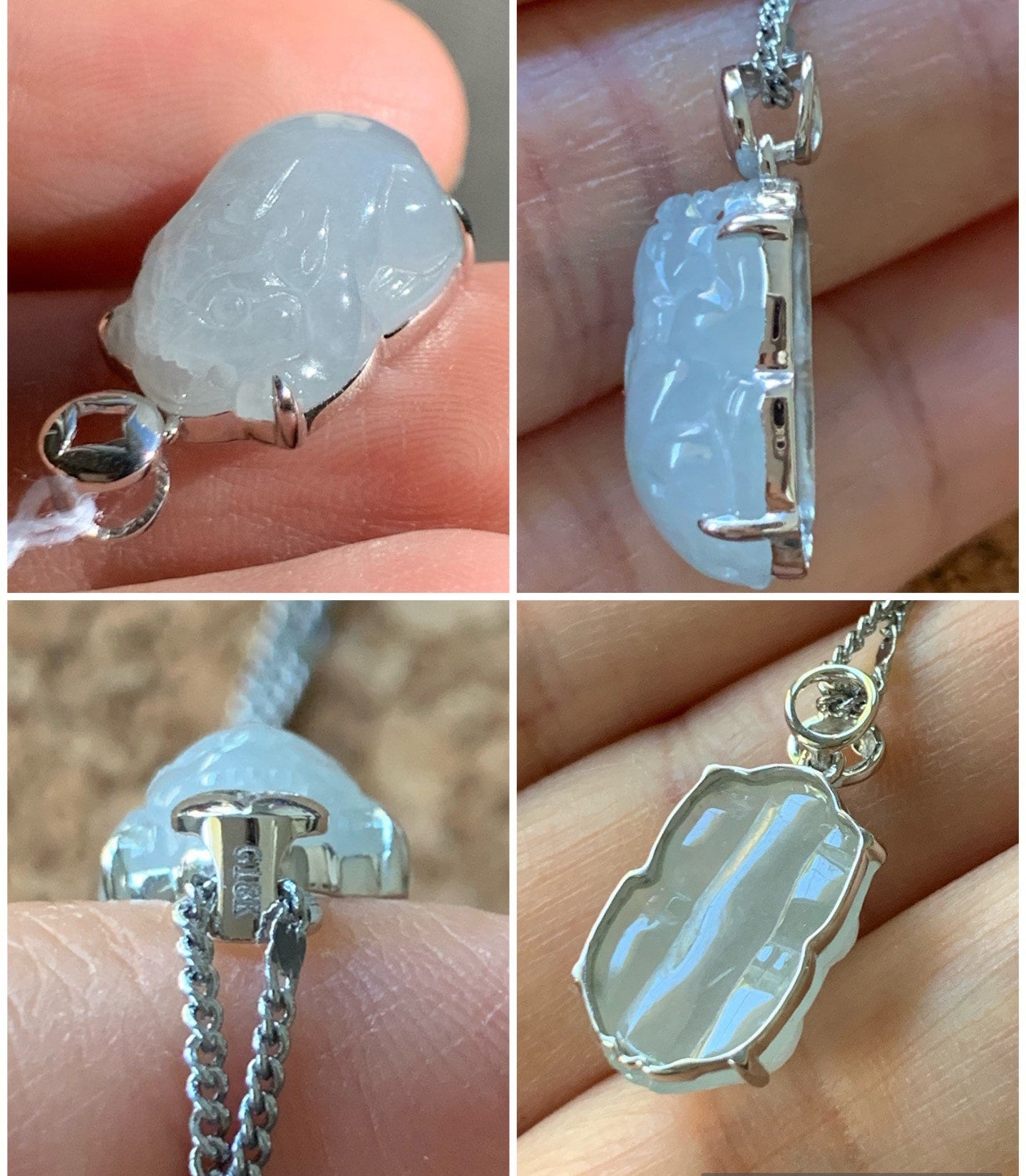 Certified Natural Burmese Icy Translucent & Gelatinous Sky Blue Jadeite Carved Pixiu Custom Pendant 18K White Gold 天然缅甸冰天空蓝翡翠貔貅镶嵌吊坠