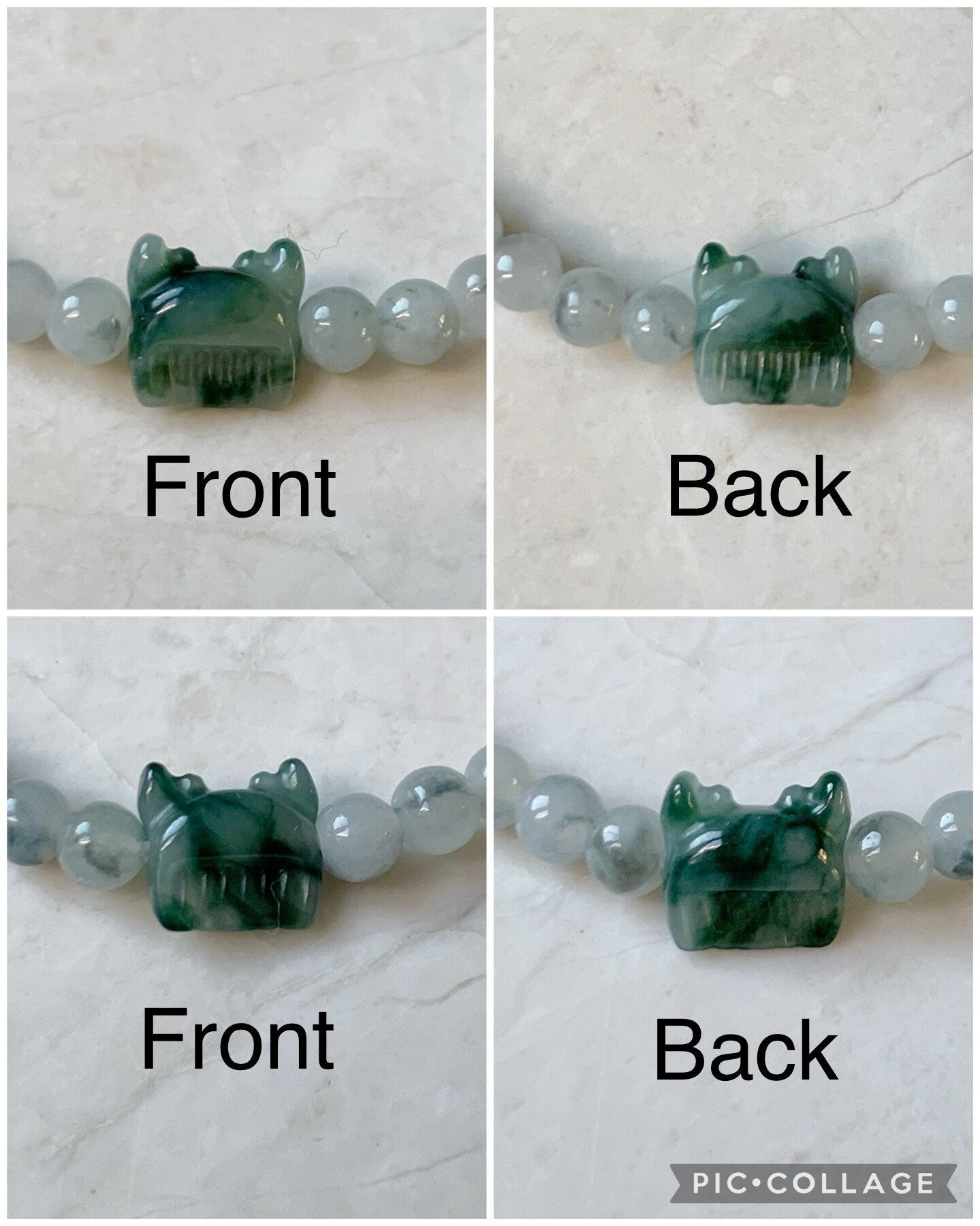 Natural Burmese Icy Translucent & Gelatinous Green Marbling Jadeite Carved Deer Antler Comb Bead Beaded Bracelet 7” 天然缅甸冰飘花翡翠鹿角梳子手串