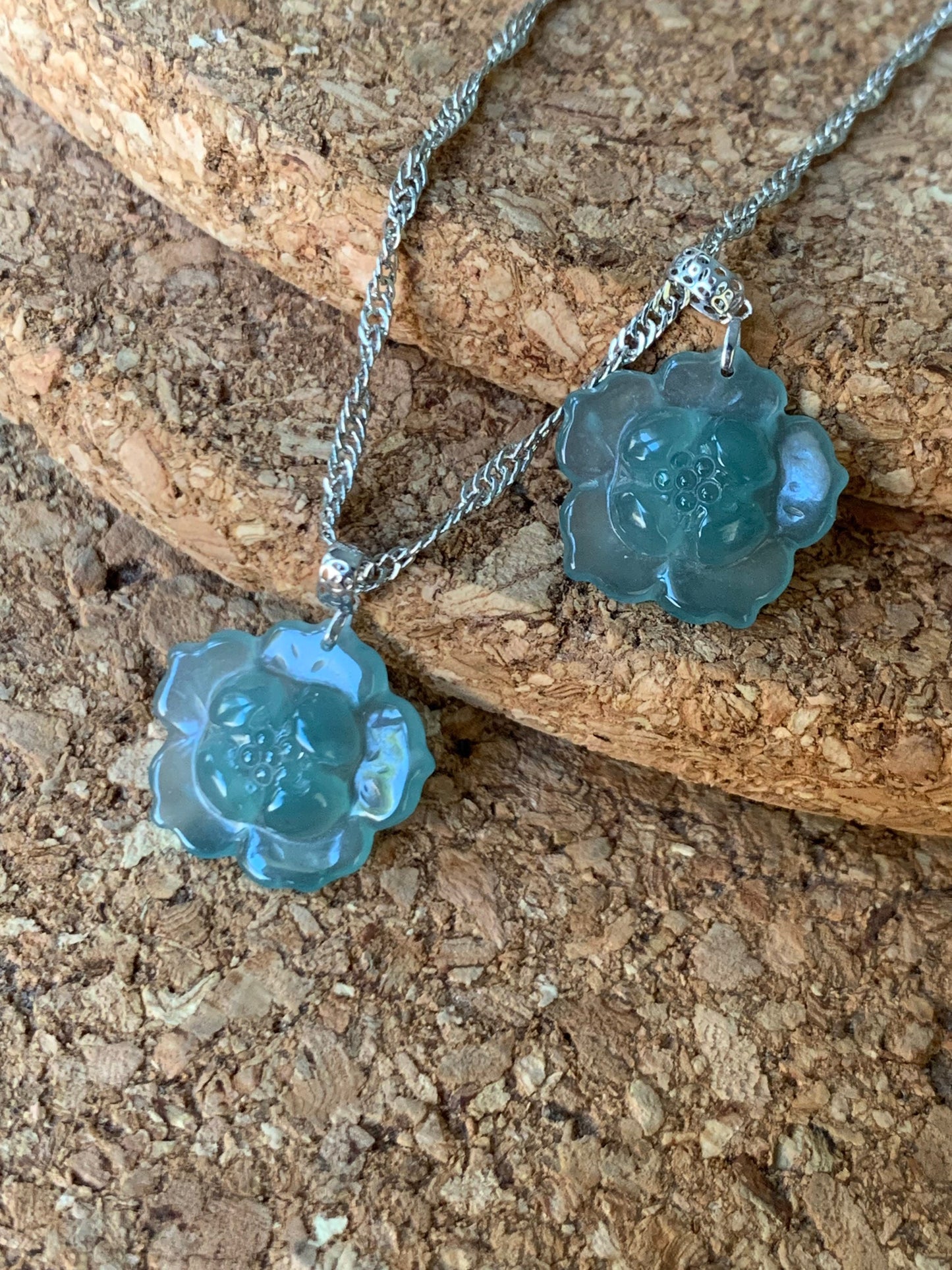 Natural Guatemalan Premium Highly Translucent Icy Blue Jadeite Carved Lotus Flower Pendant 18K White Gold 天然冰危蓝翡翠莲花镶嵌吊坠