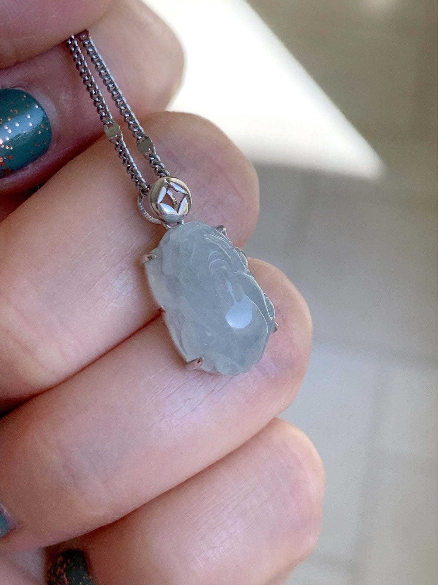 Certified Natural Burmese Icy Translucent & Gelatinous Sky Blue Jadeite Carved Pixiu Custom Pendant 18K White Gold 天然缅甸冰天空蓝翡翠貔貅镶嵌吊坠