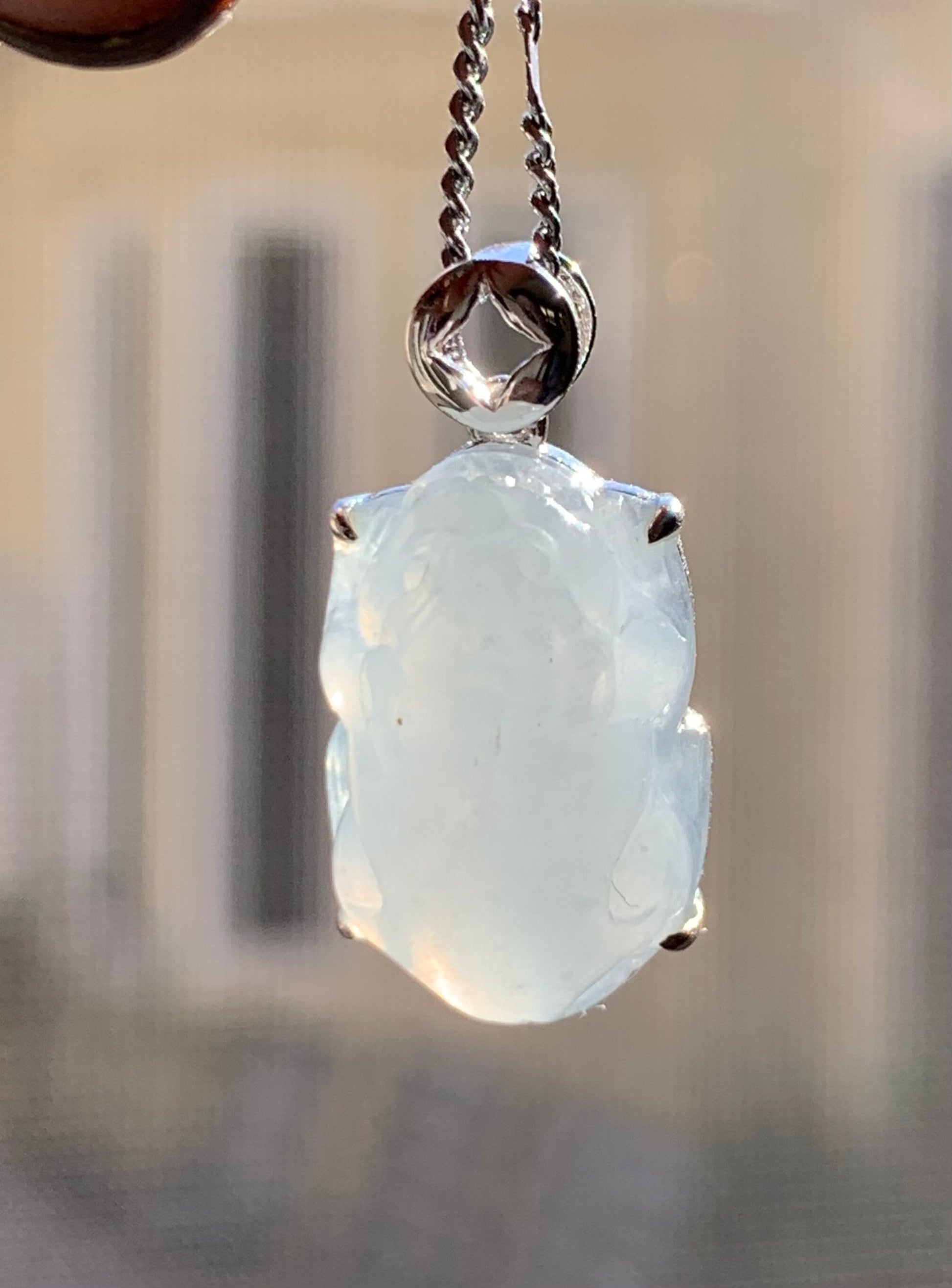Certified Natural Burmese Icy Translucent & Gelatinous Sky Blue Jadeite Carved Pixiu Custom Pendant 18K White Gold 天然缅甸冰天空蓝翡翠貔貅镶嵌吊坠