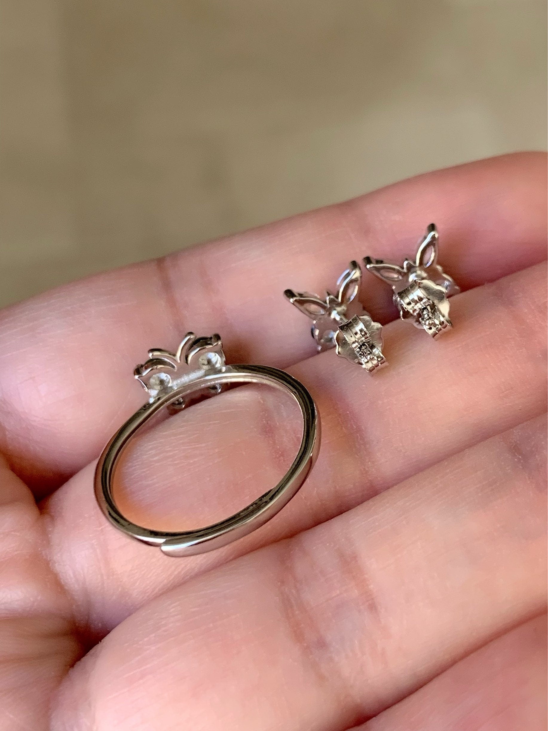 Natural Guatemalan Icy Highly Translucent Vibrant Green Jadeite Butterfly Design Ring or Stud Earrings S925 Silver 天然老种高危阳绿翡翠蝴蝶银镶 WHD100