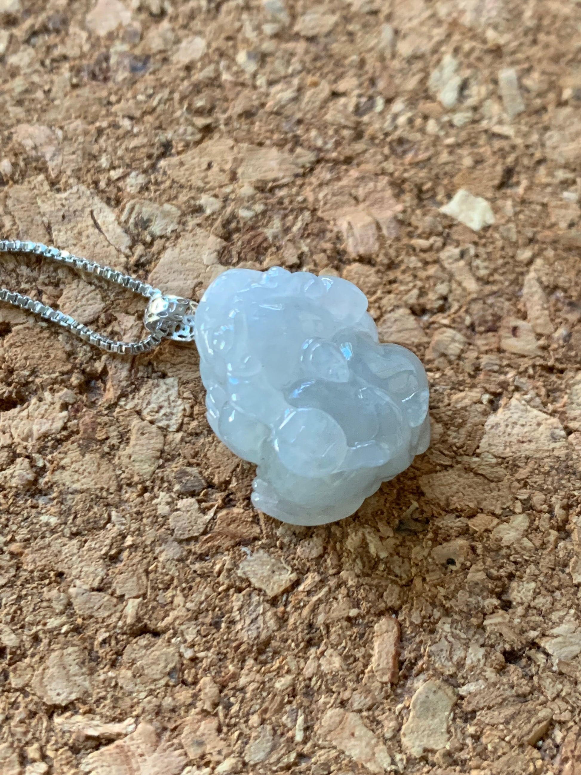 Natural Burmese Icy Translucent & Gelatinous Light Dusty Blue Jadeite Male Pixiu Pendant w/ 18K White Gold Bail 天然缅甸冰胶淡蓝底翡翠带吧貔貅吊坠