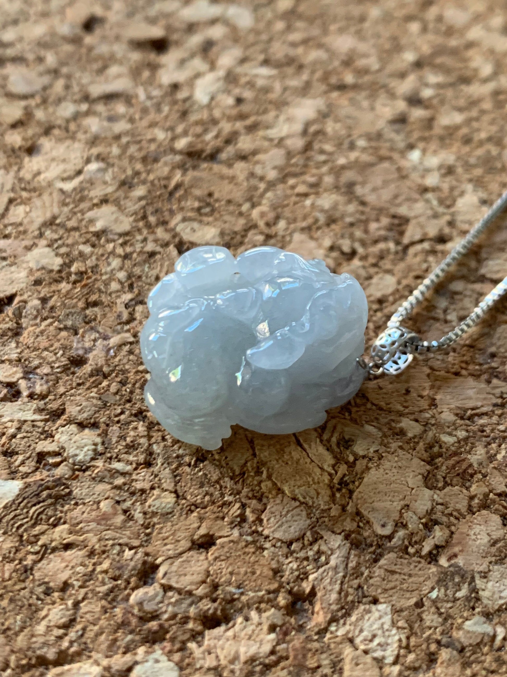 Natural Burmese Icy Translucent & Gelatinous Light Dusty Blue Jadeite Male Pixiu Pendant w/ 18K White Gold Bail 天然缅甸冰胶淡蓝底翡翠带吧貔貅吊坠