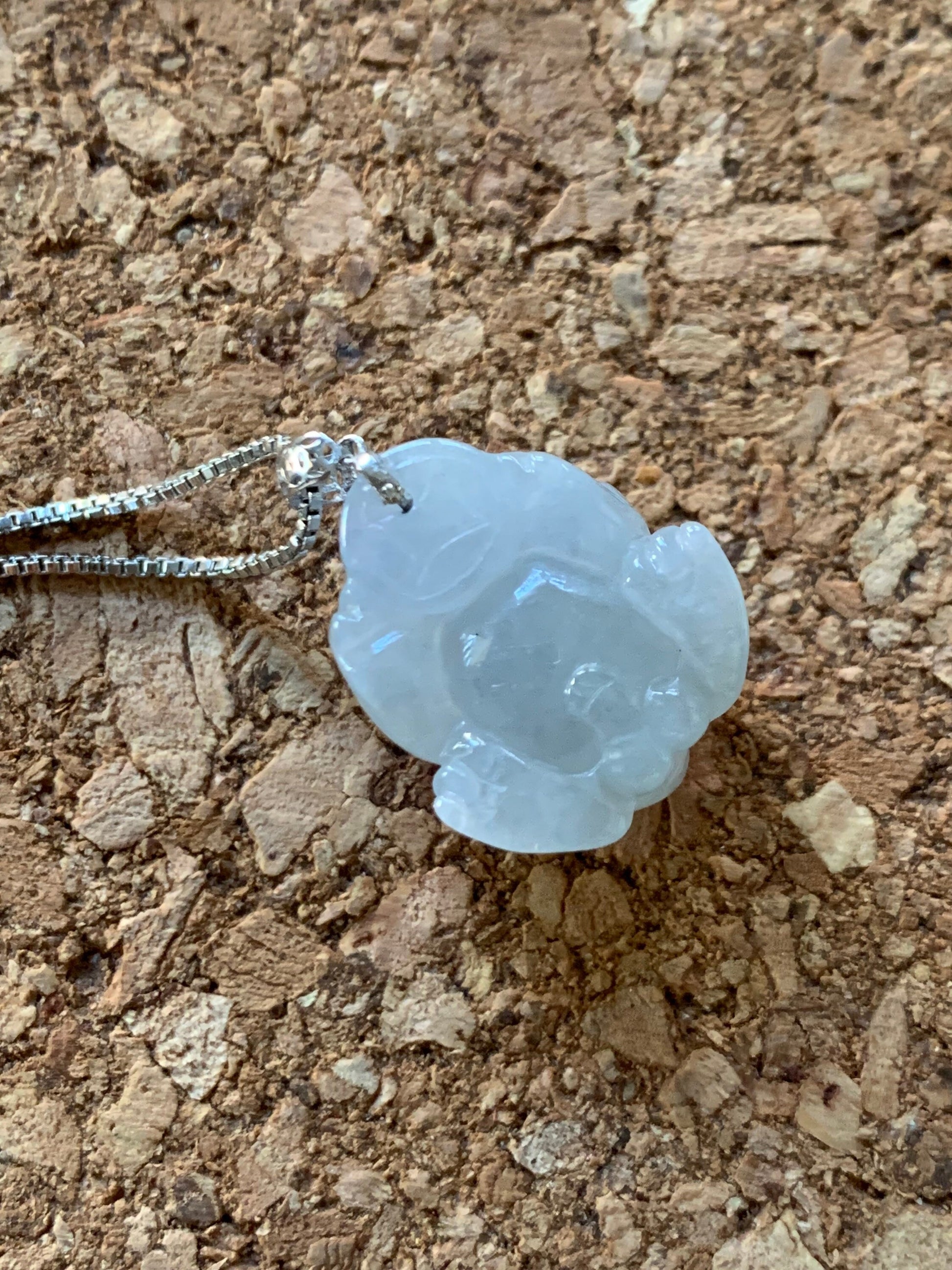 Natural Burmese Icy Translucent & Gelatinous Light Dusty Blue Jadeite Male Pixiu Pendant w/ 18K White Gold Bail 天然缅甸冰胶淡蓝底翡翠带吧貔貅吊坠