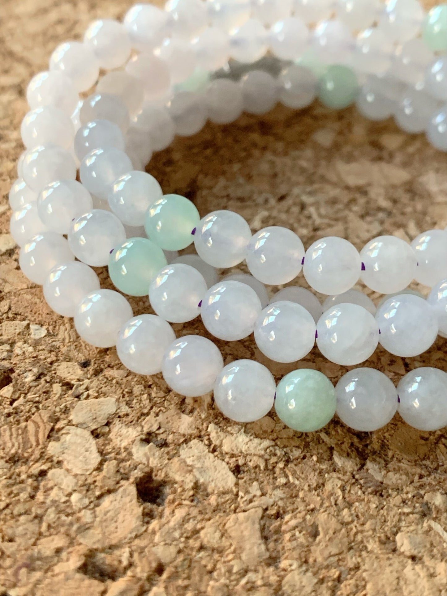 Natural Burmese Icy Translucent & Gelatinous White and Light Green Jadeite Beaded Necklace with Clasp 5.9mm 26" 天然缅甸白冰冰晴翡翠圆珠项链