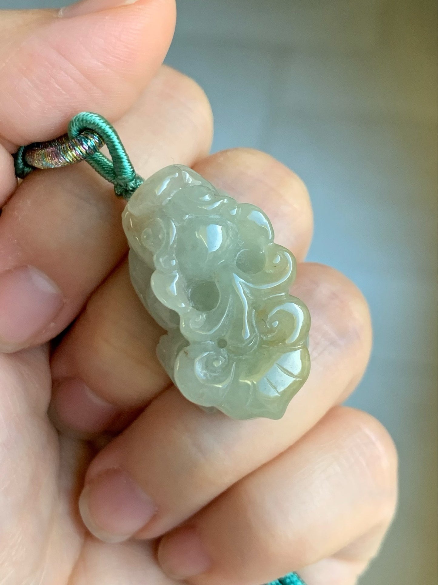 Large Natural Burmese Icy Translucent Light Green Golden Jadeite Male Pixiu Pendant Necklace 天然缅甸冰胶晴色翡翠带吧貔貅吊坠
