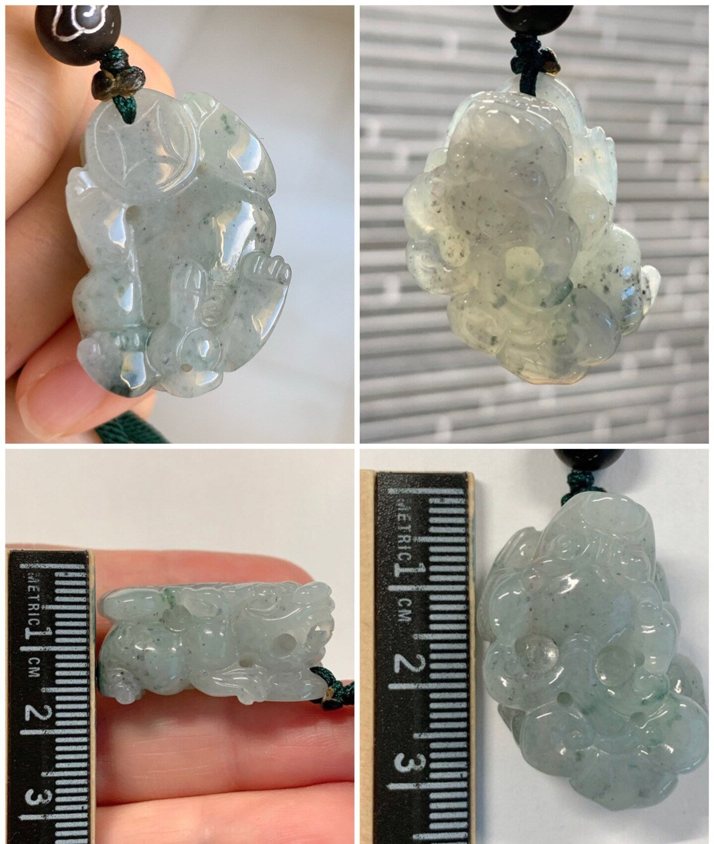 Large Natural Burmese premium Icy with Green Marbling Jadeite Male Pixiu Pendant 冰胶飘海草绿花带吧貔貅配件