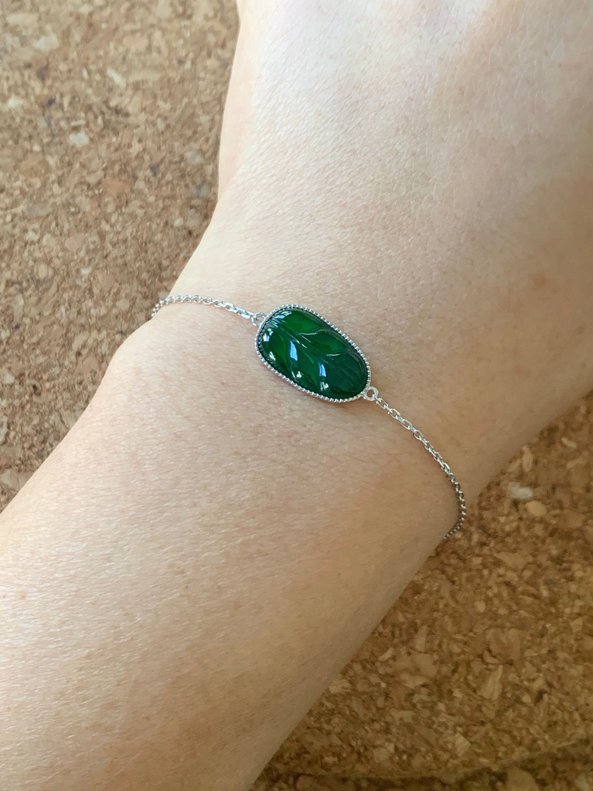 Certified Natural Guatemalan Premium Dark Green Jadeite Carved Leaf Bracelet 18K White Gold Adjustable 6-6.75” 天然冰危绿翡翠叶子镶嵌手链