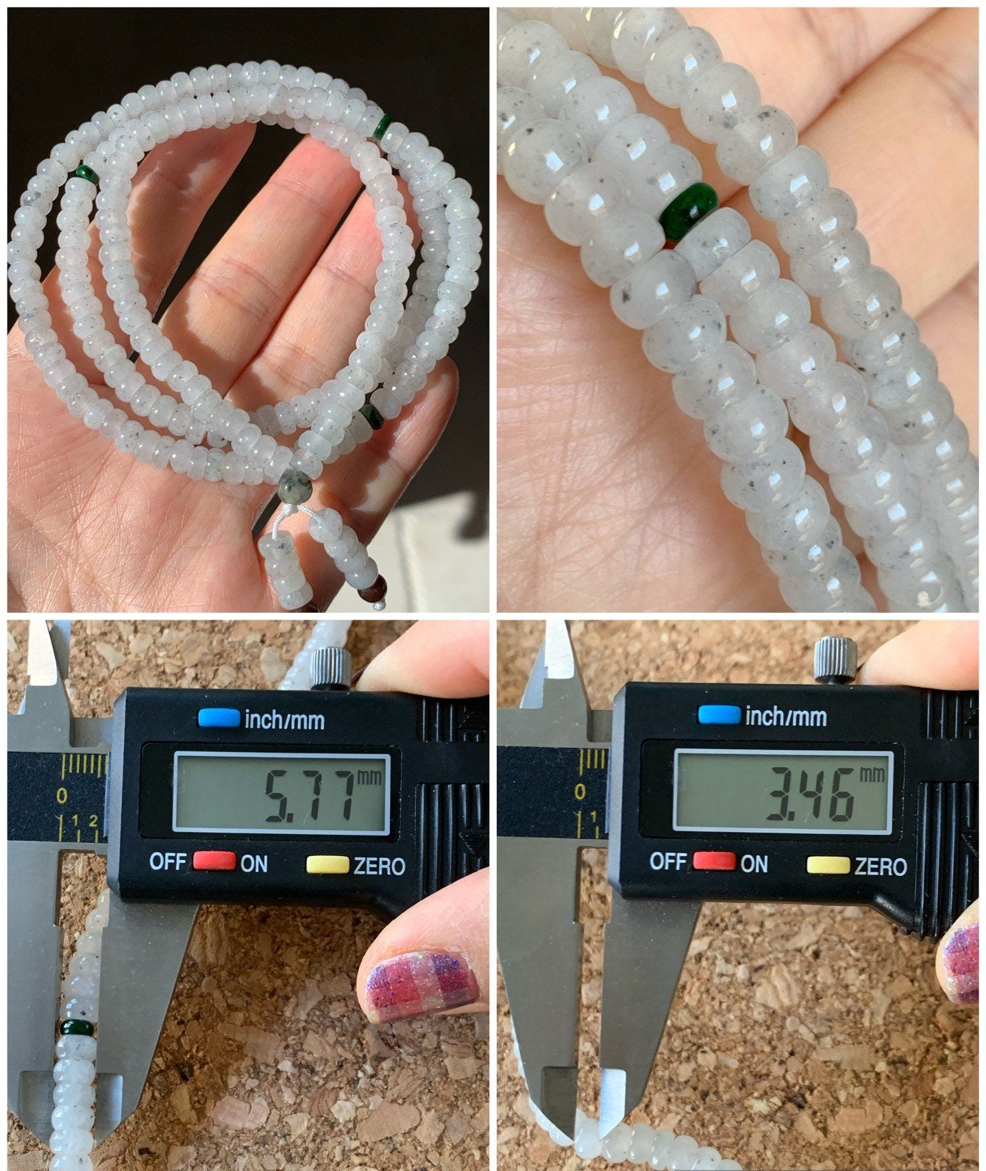 Natural Burmese Grade A Highly Translucent Gelatinous White Wuji Jadeite Flat Bead Beaded Necklace 24” 天然缅甸冰胶乌鸡翡翠算盘珠长链