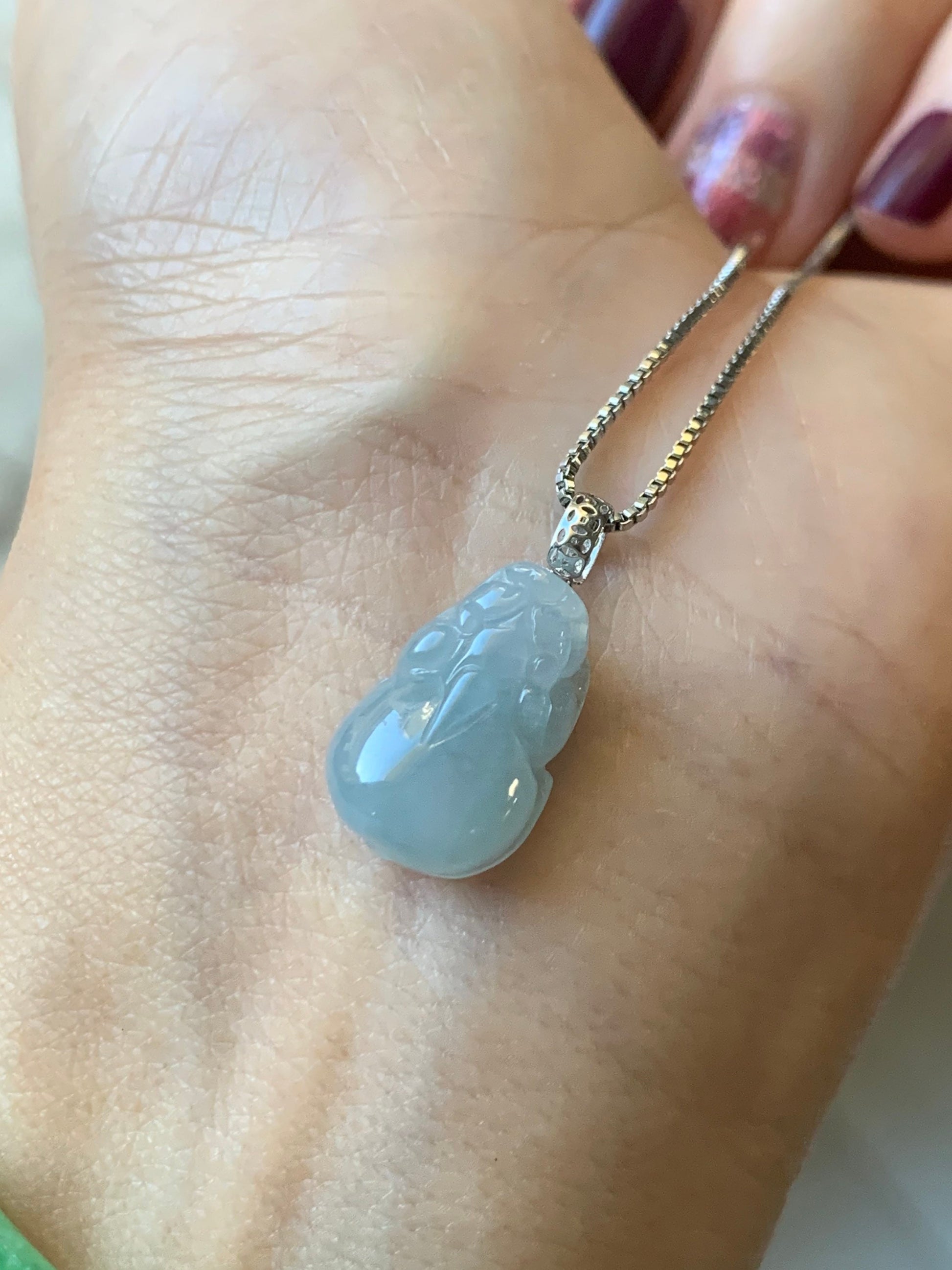 Natural Burmese Icy Translucent & Gelatinous Sky Blue Jadeite Pixiu Pendant 18K White Gold Bail 天然缅甸冰天空蓝翡翠貔貅吊坠