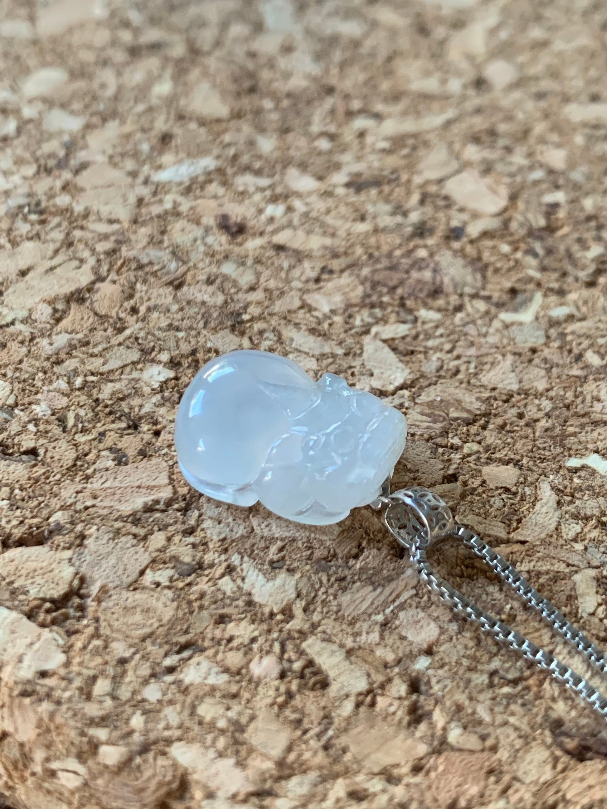 Natural Burmese Premium Icy Highly Translucent & Gelatinous White Jadeite Pixiu Pendant 18K White Gold Bail 天然缅甸起冰起光白冰翡翠貔貅吊坠