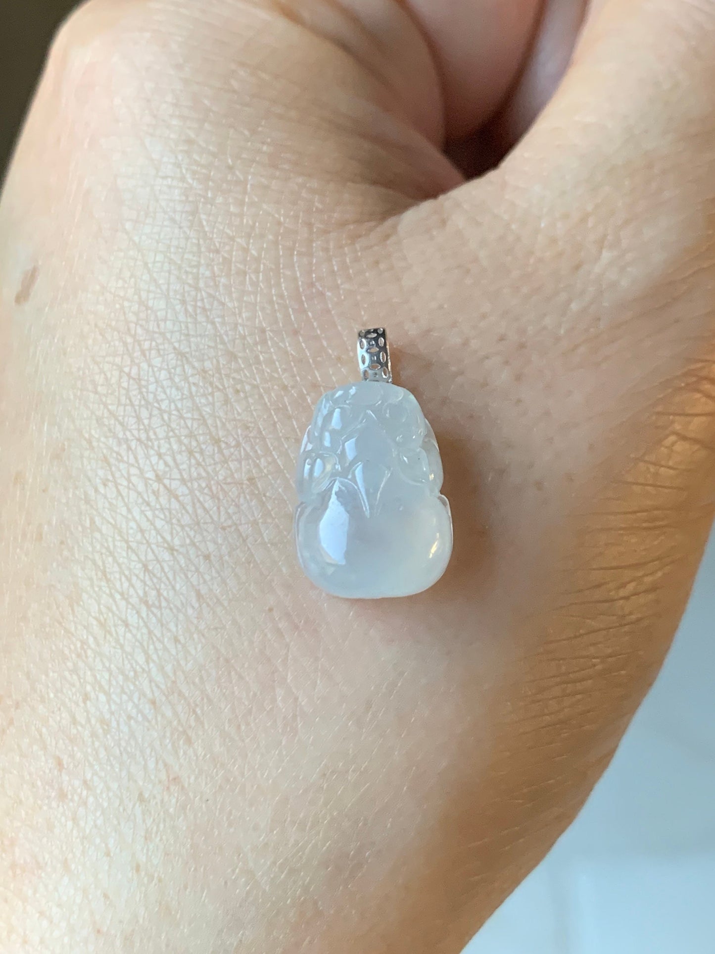 Natural Burmese Premium Icy Highly Translucent & Gelatinous White Jadeite Pixiu Pendant 18K White Gold Bail 天然缅甸起冰起光白冰翡翠貔貅吊坠