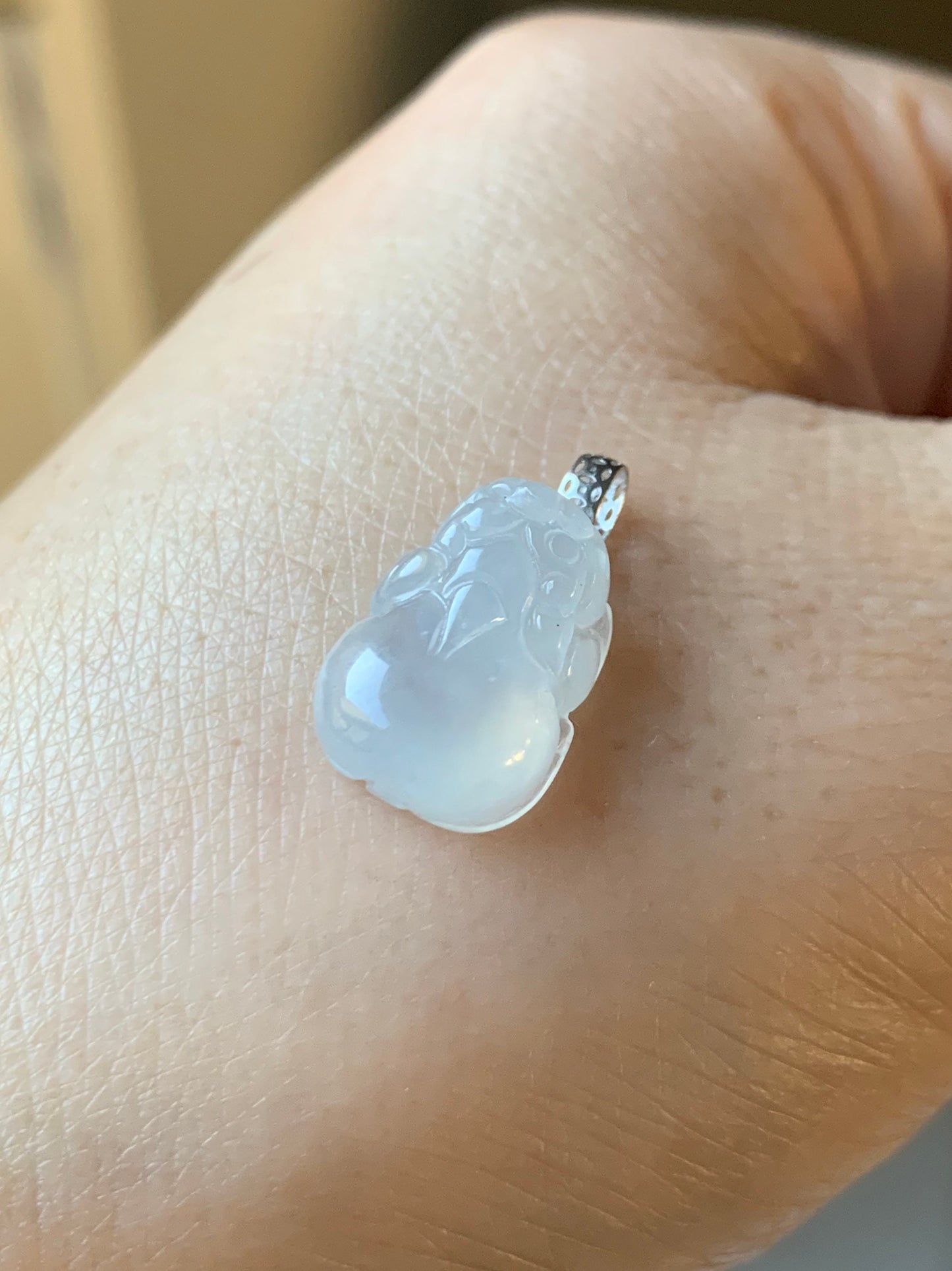 Natural Burmese Premium Icy Highly Translucent & Gelatinous White Jadeite Pixiu Pendant 18K White Gold Bail 天然缅甸起冰起光白冰翡翠貔貅吊坠