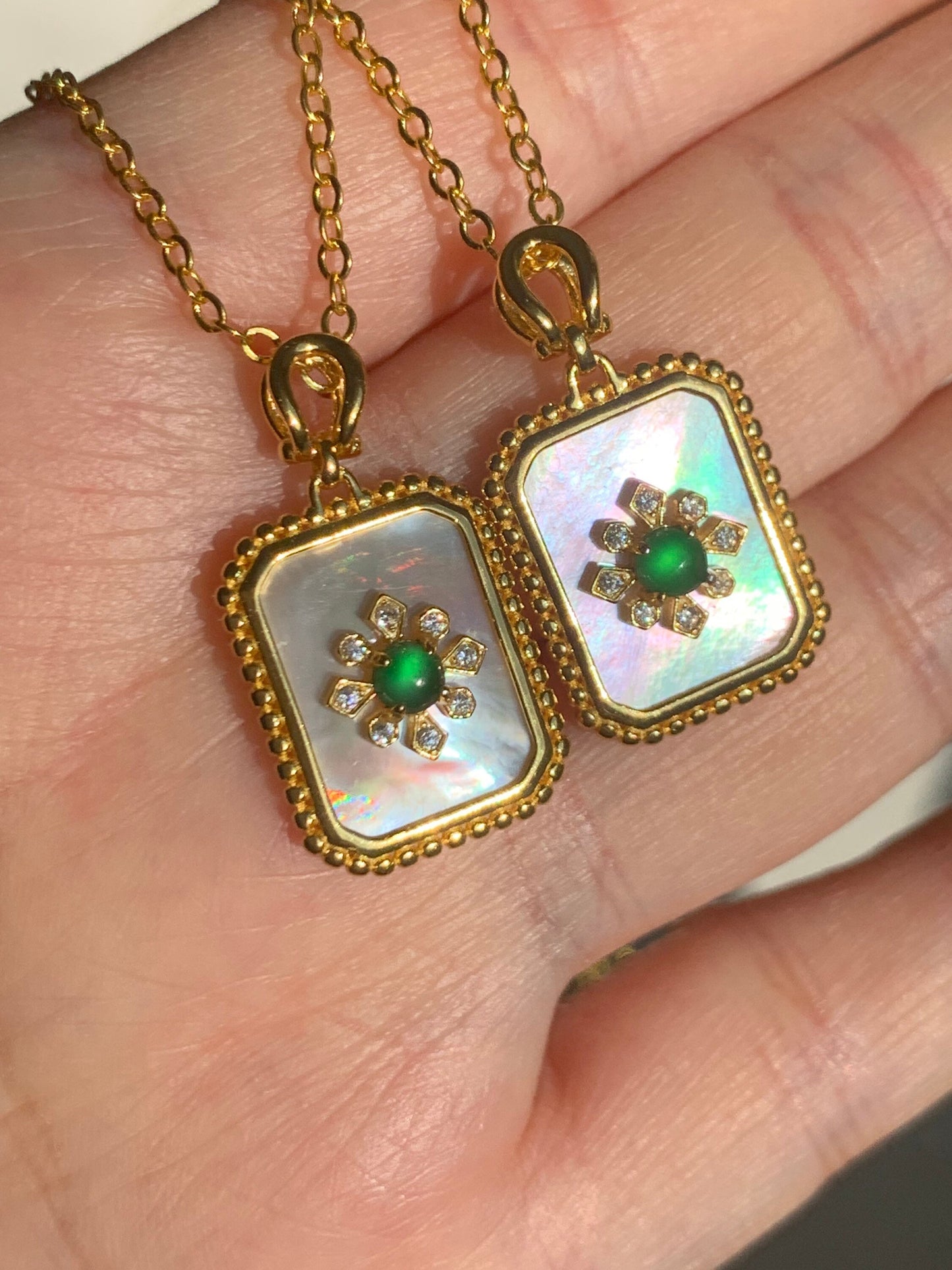 Natural Guatemalan Premium Vibrant Green Jadeite Mother of Pearl Pendant S925 Silver w/ Chain 17” 天然冰危绿翡翠贝母银镶吊坠