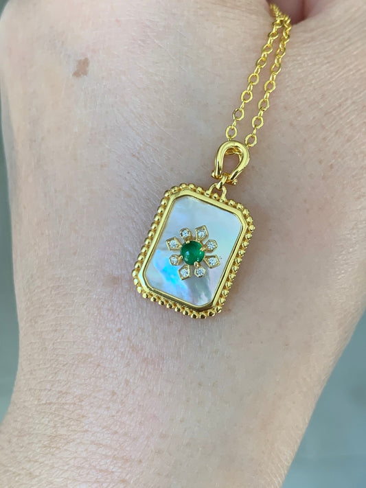 Natural Guatemalan Premium Vibrant Green Jadeite Mother of Pearl Pendant S925 Silver w/ Chain 17” 天然冰危绿翡翠贝母银镶吊坠