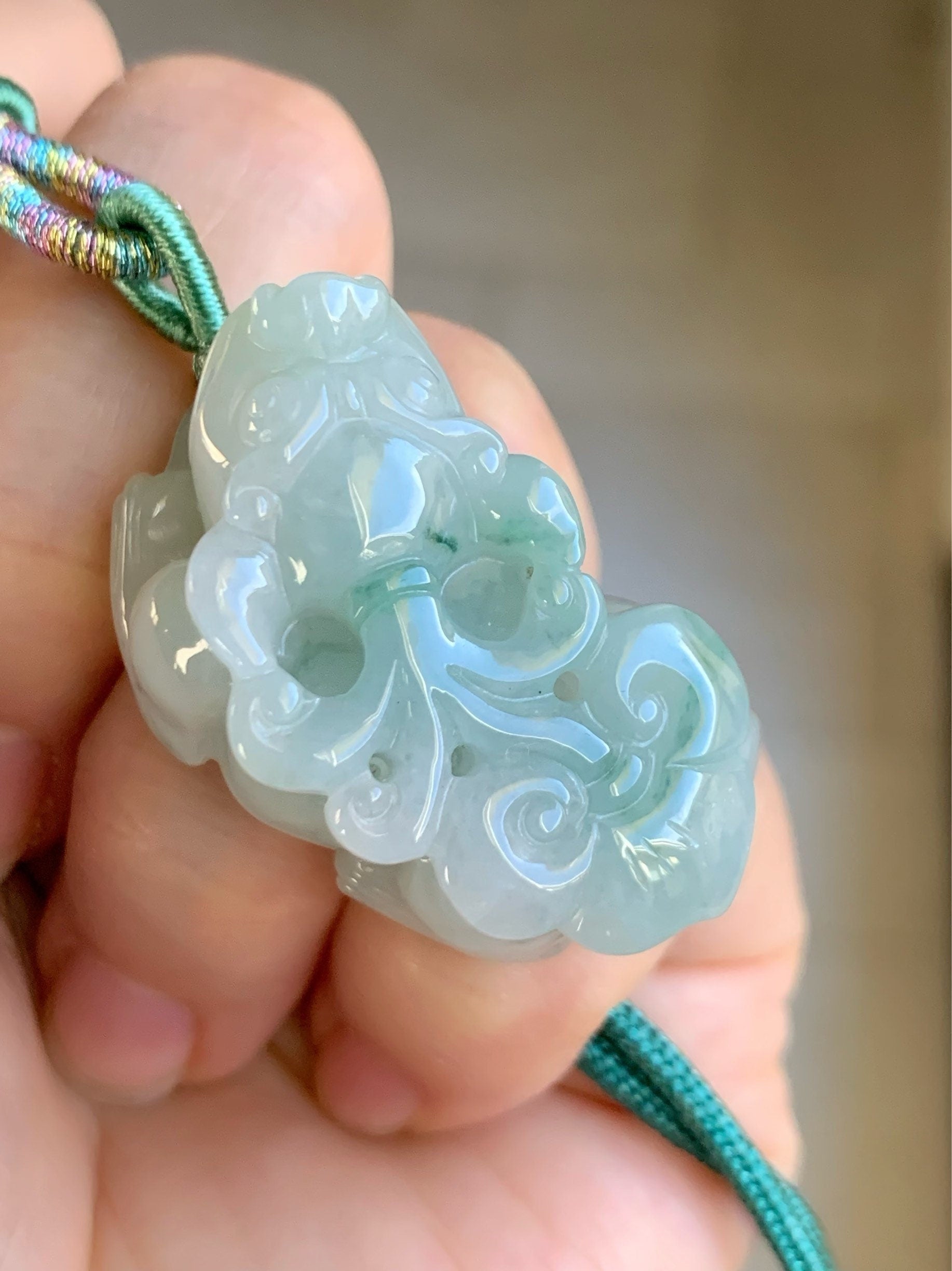 Huge Premium Burmese A Grade Jadeite Green Marbling Pixiu Pendant 精工玛瑙底飘绿貔貅吊坠