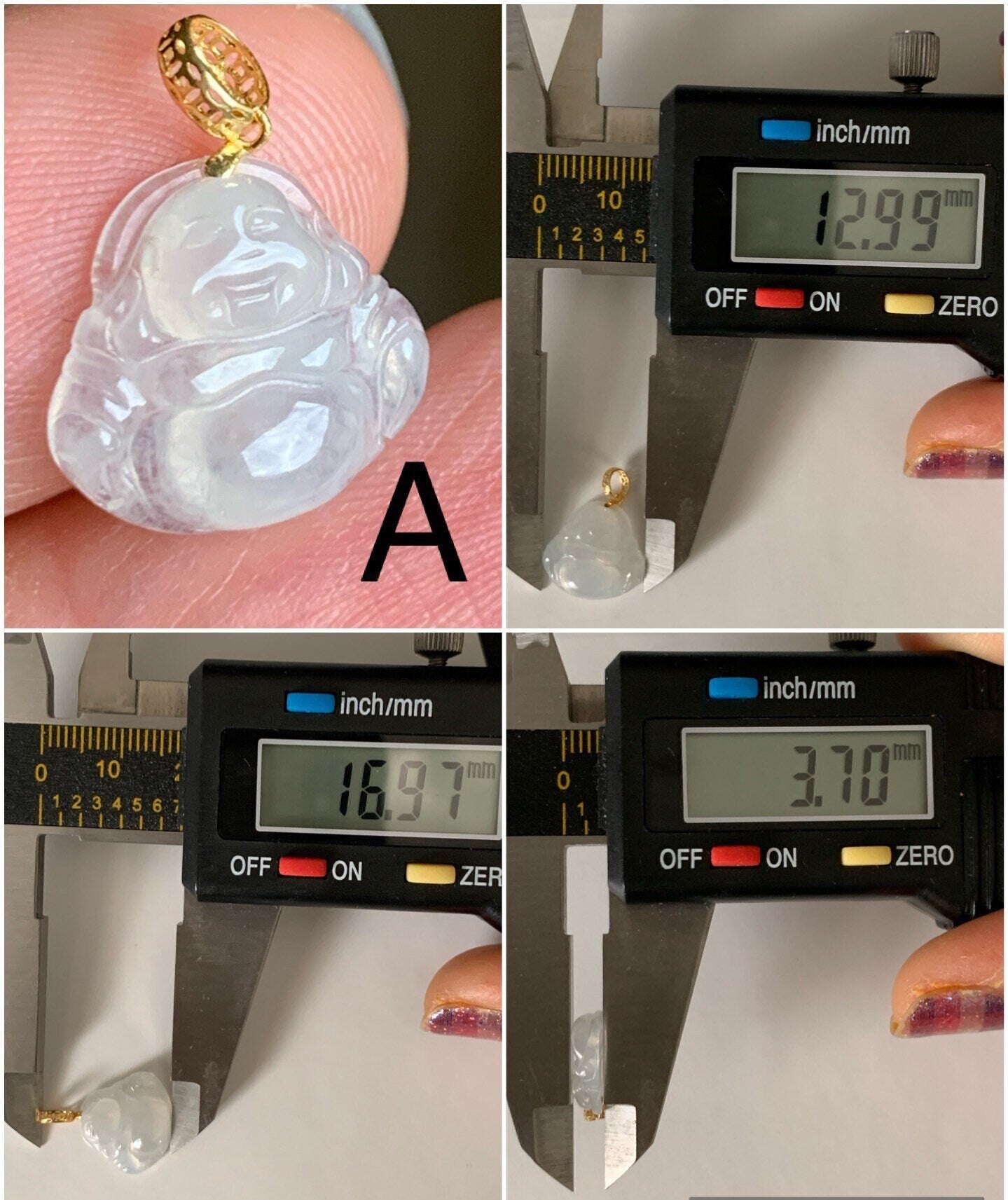 PETITE Natural Burmese Premium Highly Translucent Icy Jadeite Buddha Petite Pendant 18K Yellow or White Gold Bail 天然缅甸老种正冰起钢翡翠佛公镶嵌吊坠