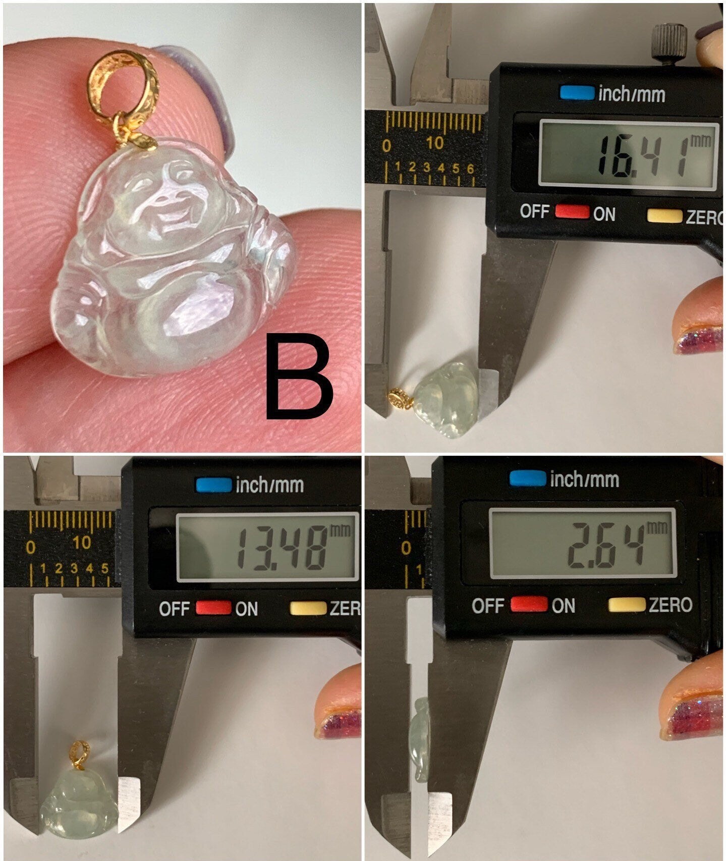 PETITE Natural Burmese Premium Highly Translucent Icy Jadeite Buddha Petite Pendant 18K Yellow or White Gold Bail 天然缅甸老种正冰起钢翡翠佛公镶嵌吊坠