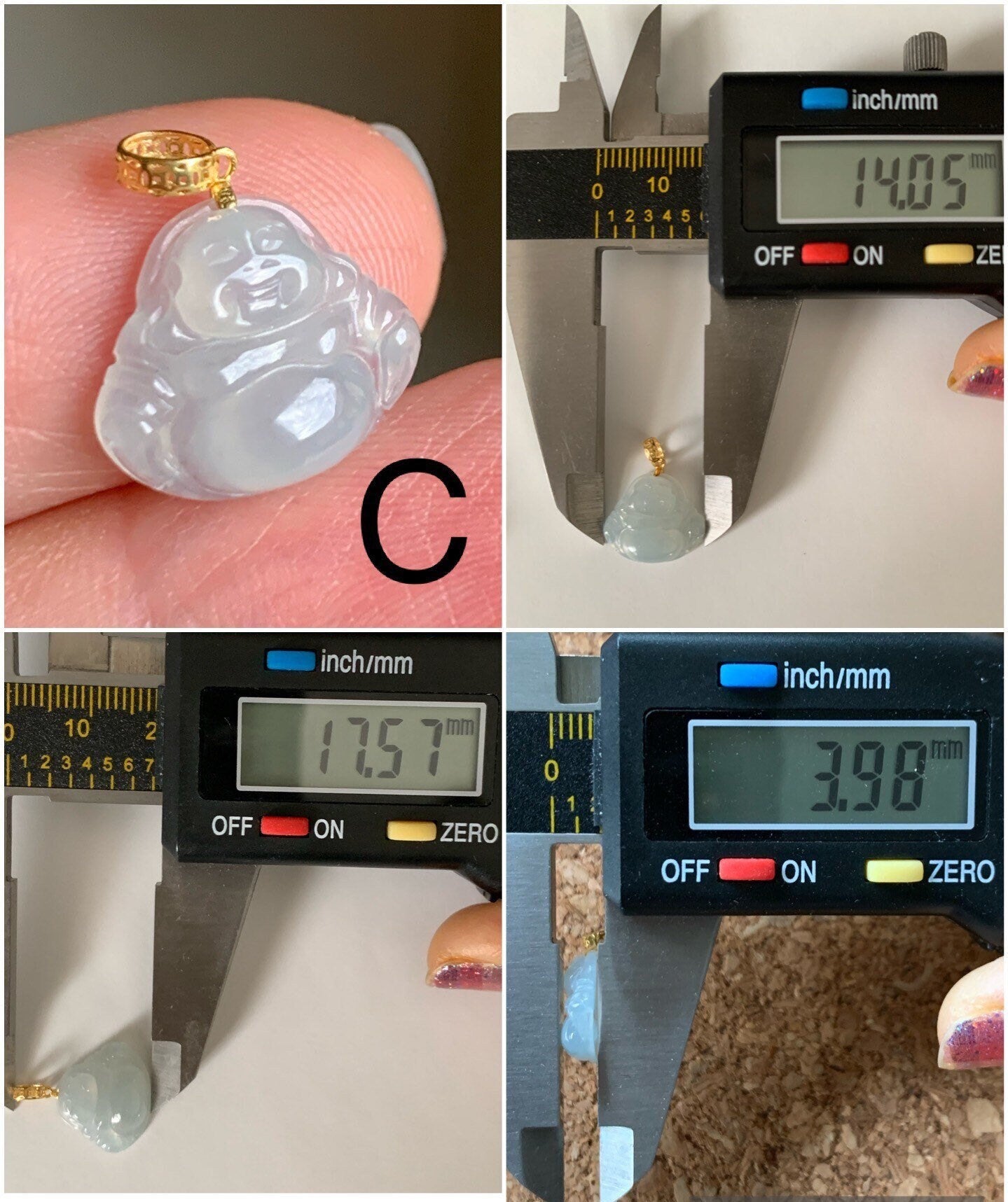 PETITE Natural Burmese Premium Highly Translucent Icy Jadeite Buddha Petite Pendant 18K Yellow or White Gold Bail 天然缅甸老种正冰起钢翡翠佛公镶嵌吊坠