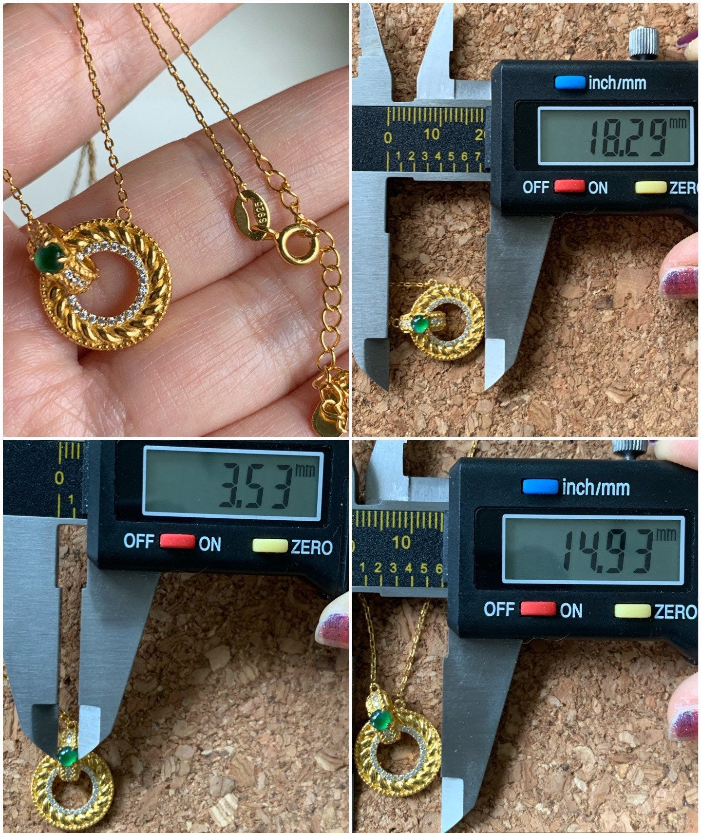 Natural Guatemalan Premium Vibrant Green Jadeite Ping An Kou Pendant and Chain S925 Silver w/ Yellow Gold Finish 天然高冰危绿翡翠银镶平安扣吊坠套链