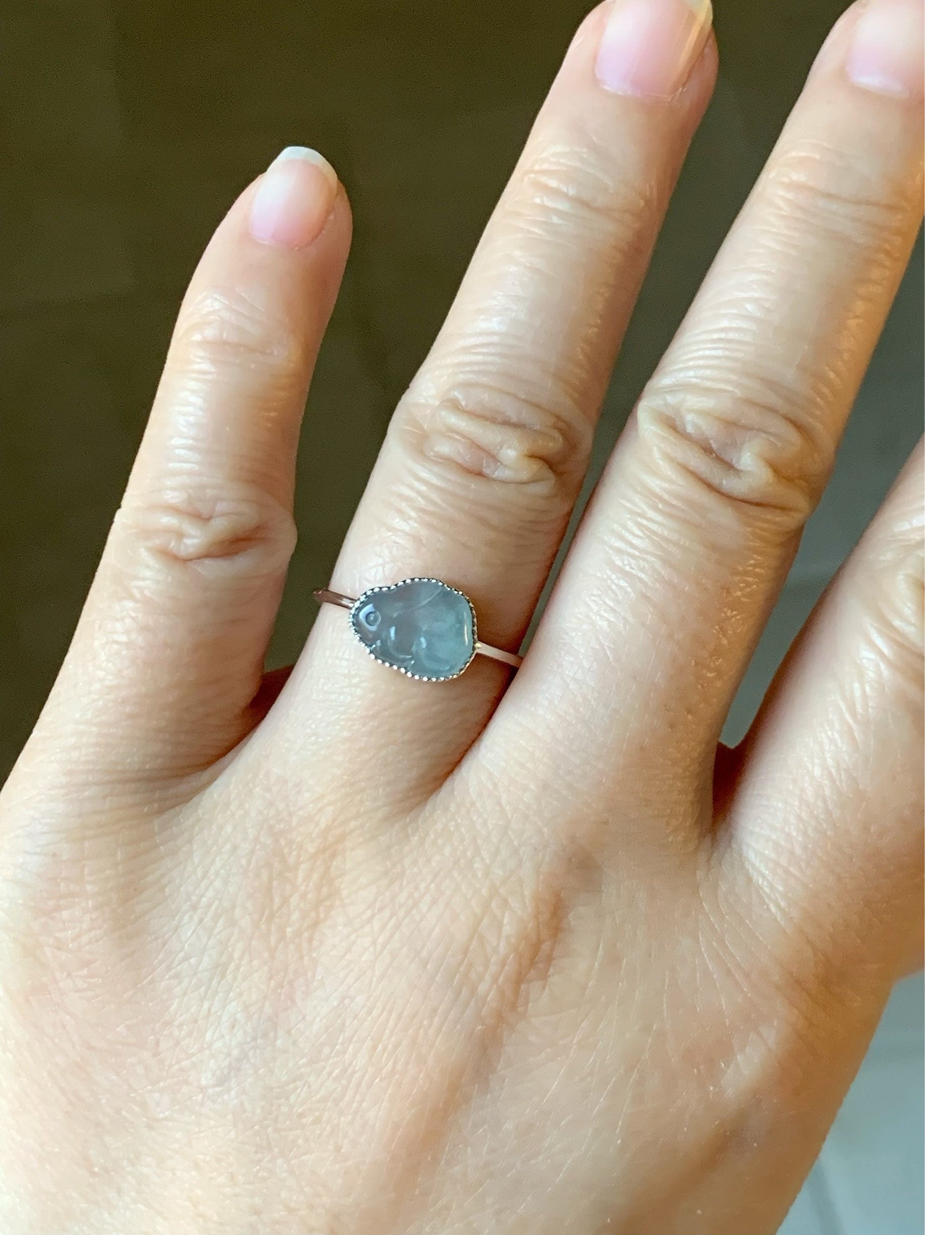 Certified Natural Guatemalan Highly Translucent Gelatinous Sky Blue Jadeite Bunny Rabbit Ring 18K White Gold Sz 7 天然冰危天空蓝翡翠小兔镶嵌戒指 1090