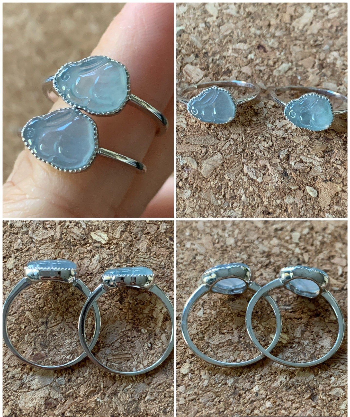 Certified Natural Guatemalan Highly Translucent Gelatinous Sky Blue Jadeite Bunny Rabbit Ring 18K White Gold Sz 7 天然冰危天空蓝翡翠小兔镶嵌戒指 1089