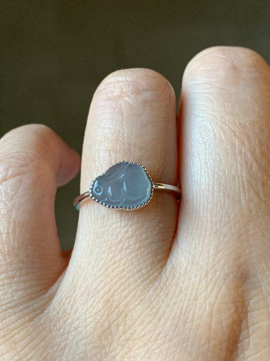 Certified Natural Guatemalan Highly Translucent Gelatinous Sky Blue Jadeite Bunny Rabbit Ring 18K White Gold Sz 7 天然冰危天空蓝翡翠小兔镶嵌戒指 1089