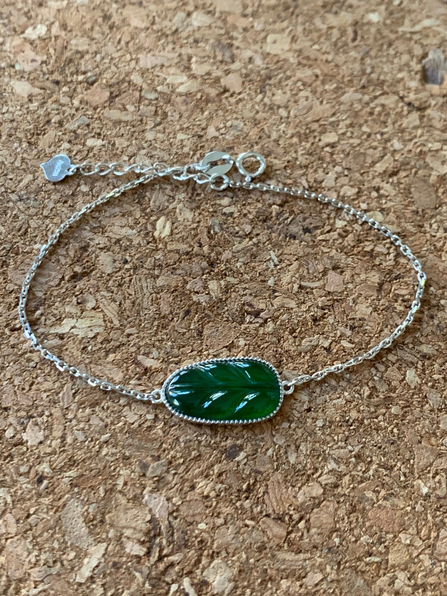 Certified Natural Guatemalan Premium Dark Green Jadeite Carved Leaf Bracelet 18K White Gold Adjustable 6-6.75” 天然冰危绿翡翠叶子镶嵌手链