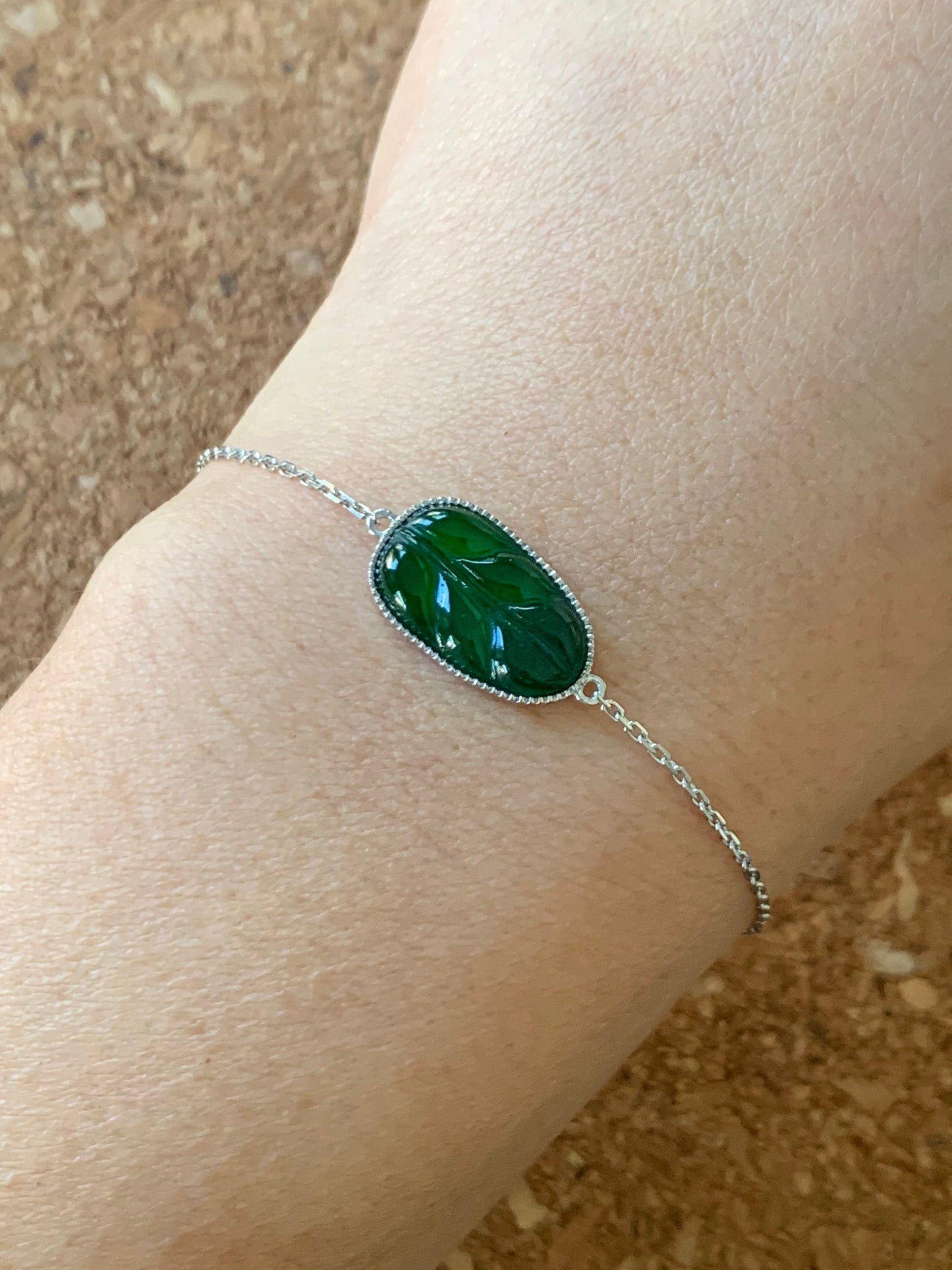 Certified Natural Guatemalan Premium Dark Green Jadeite Carved Leaf Bracelet 18K White Gold Adjustable 6-6.75” 天然冰危绿翡翠叶子镶嵌手链