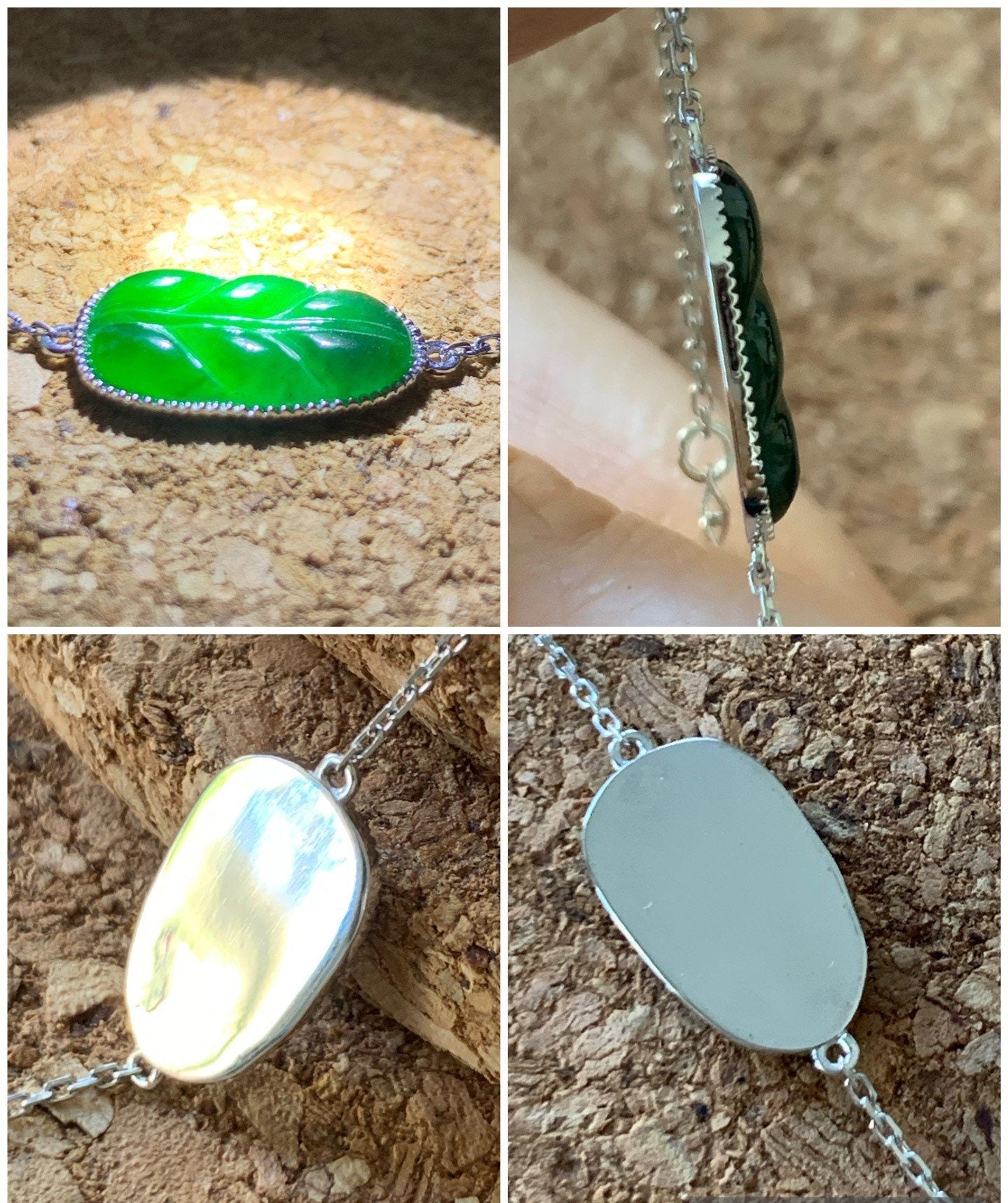 Certified Natural Guatemalan Premium Dark Green Jadeite Carved Leaf Bracelet 18K White Gold Adjustable 6-6.75” 天然冰危绿翡翠叶子镶嵌手链