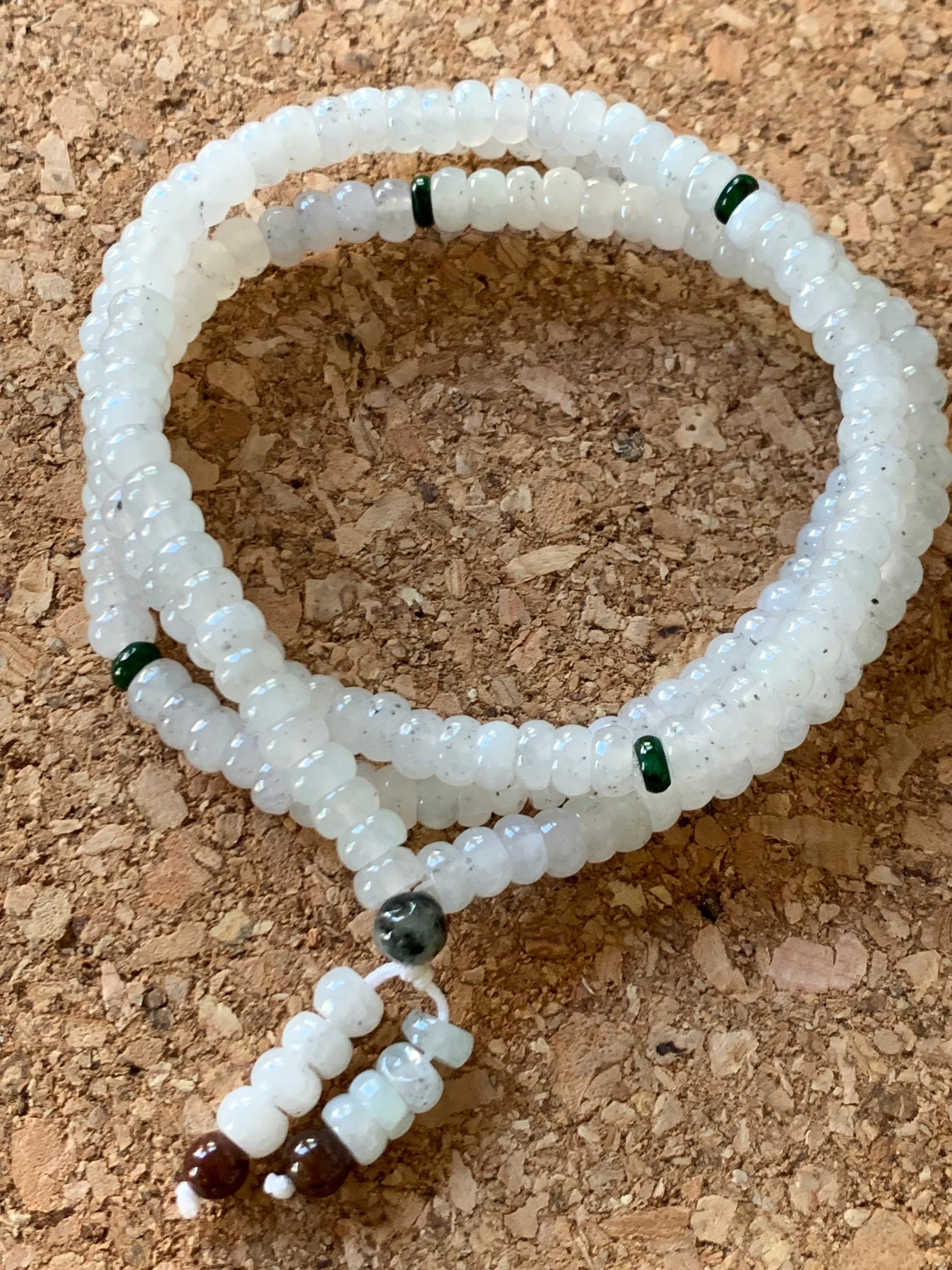 Natural Burmese Grade A Highly Translucent Gelatinous White Wuji Jadeite Flat Bead Beaded Necklace 24” 天然缅甸冰胶乌鸡翡翠算盘珠长链