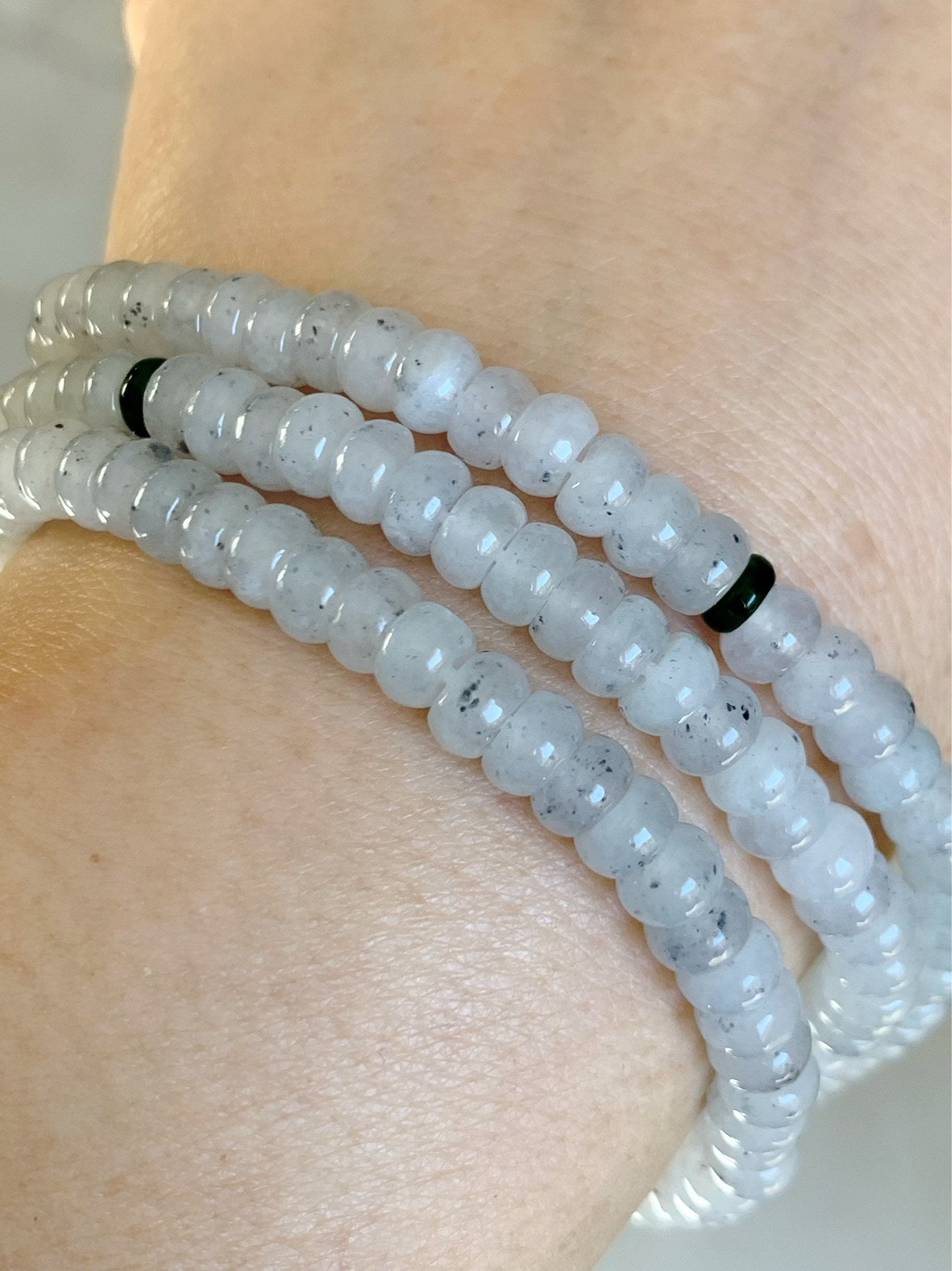Natural Burmese Grade A Highly Translucent Gelatinous White Wuji Jadeite Flat Bead Beaded Necklace 24” 天然缅甸冰胶乌鸡翡翠算盘珠长链
