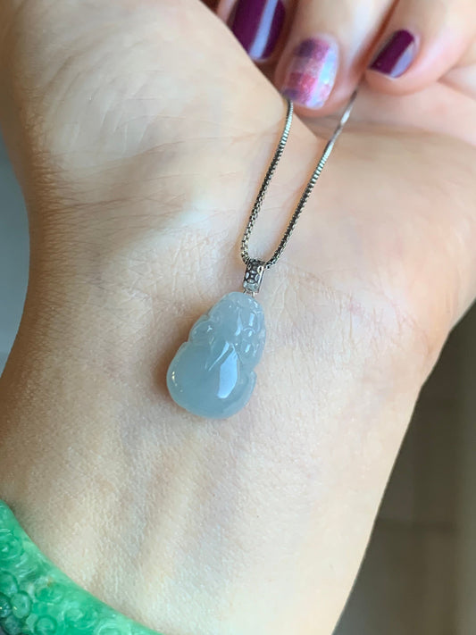 Natural Burmese Icy Translucent & Gelatinous Sky Blue Jadeite Pixiu Pendant 18K White Gold Bail 天然缅甸冰天空蓝翡翠貔貅吊坠