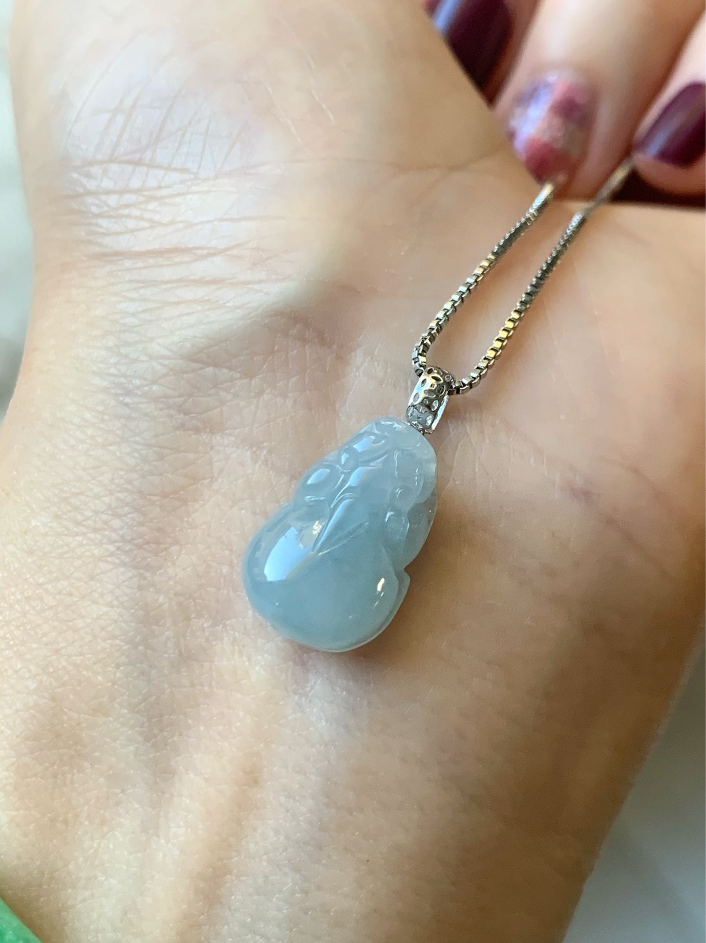 Natural Burmese Icy Translucent & Gelatinous Sky Blue Jadeite Pixiu Pendant 18K White Gold Bail 天然缅甸冰天空蓝翡翠貔貅吊坠