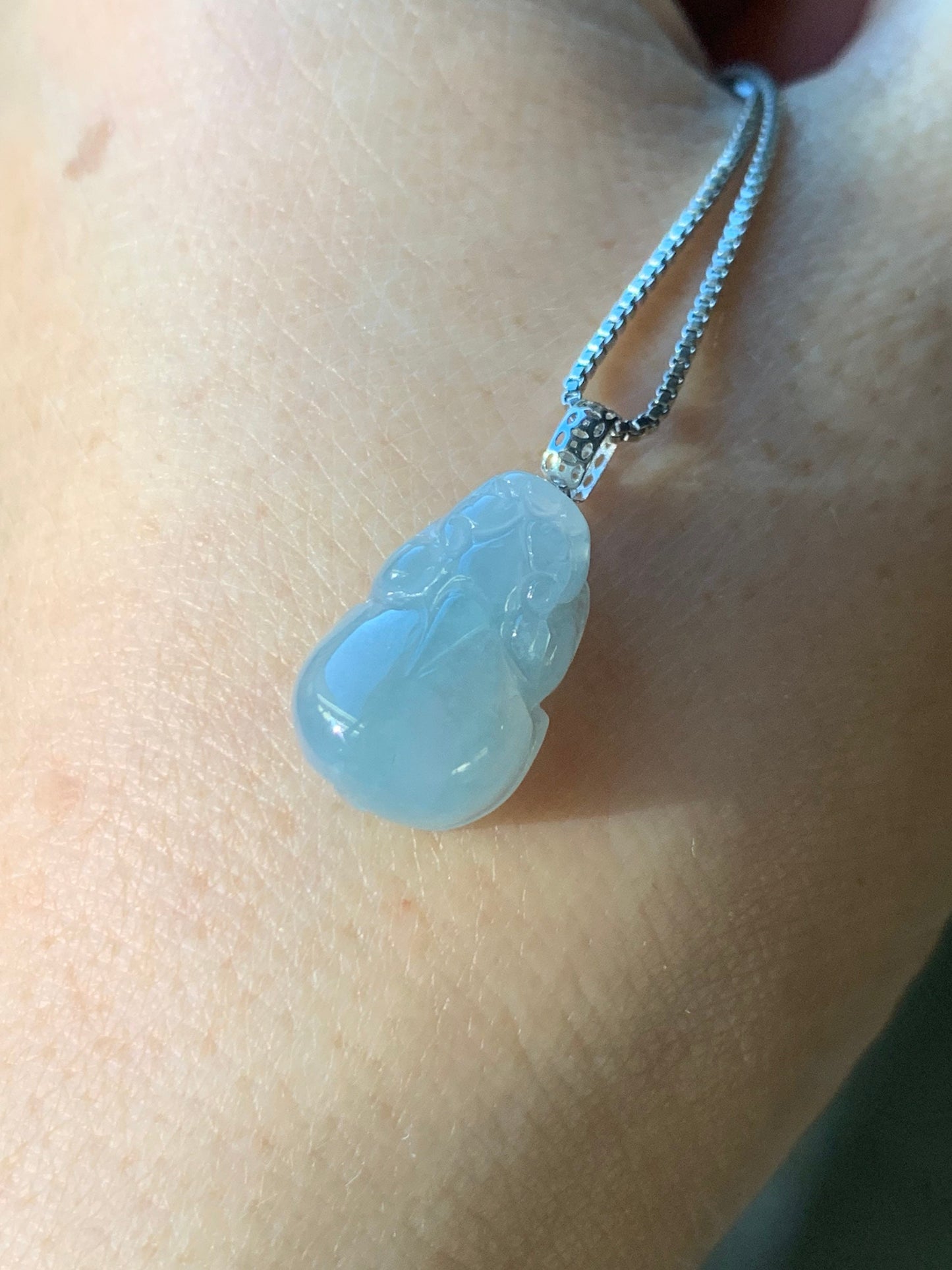 Natural Burmese Icy Translucent & Gelatinous Sky Blue Jadeite Pixiu Pendant 18K White Gold Bail 天然缅甸冰天空蓝翡翠貔貅吊坠