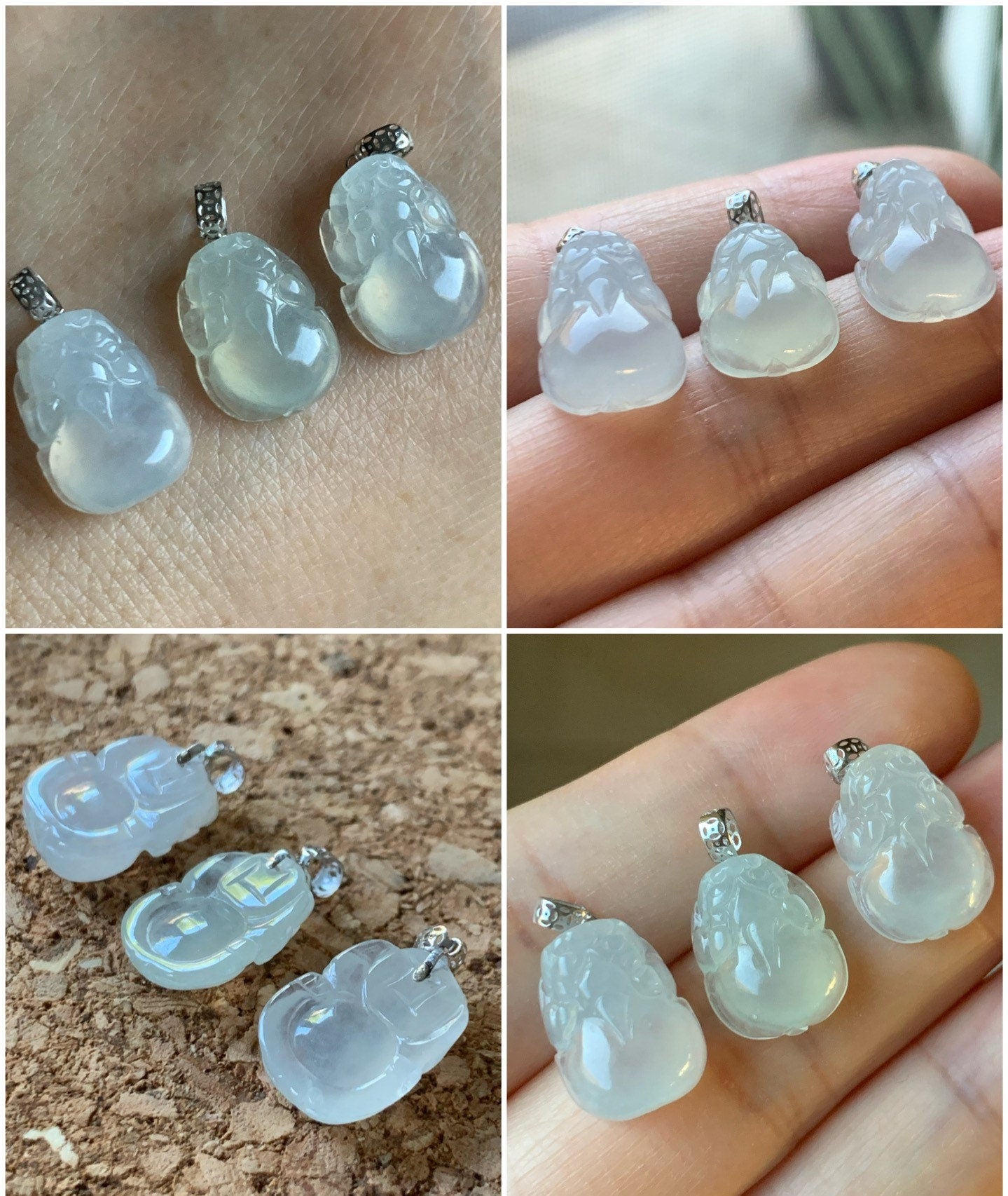 Natural Burmese Premium Icy Highly Translucent & Gelatinous White Jadeite Pixiu Pendant 18K White Gold Bail 天然缅甸起冰起光白冰翡翠貔貅吊坠