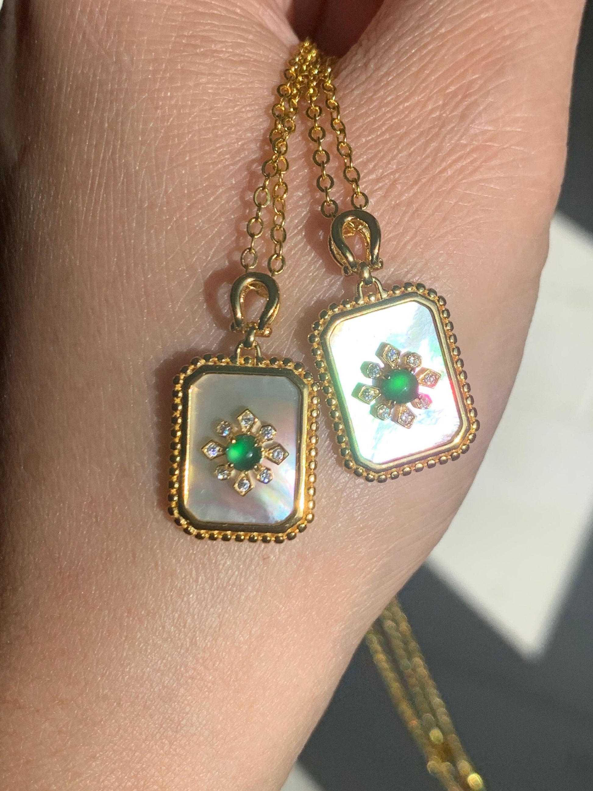 Natural Guatemalan Premium Vibrant Green Jadeite Mother of Pearl Pendant S925 Silver w/ Chain 17” 天然冰危绿翡翠贝母银镶吊坠