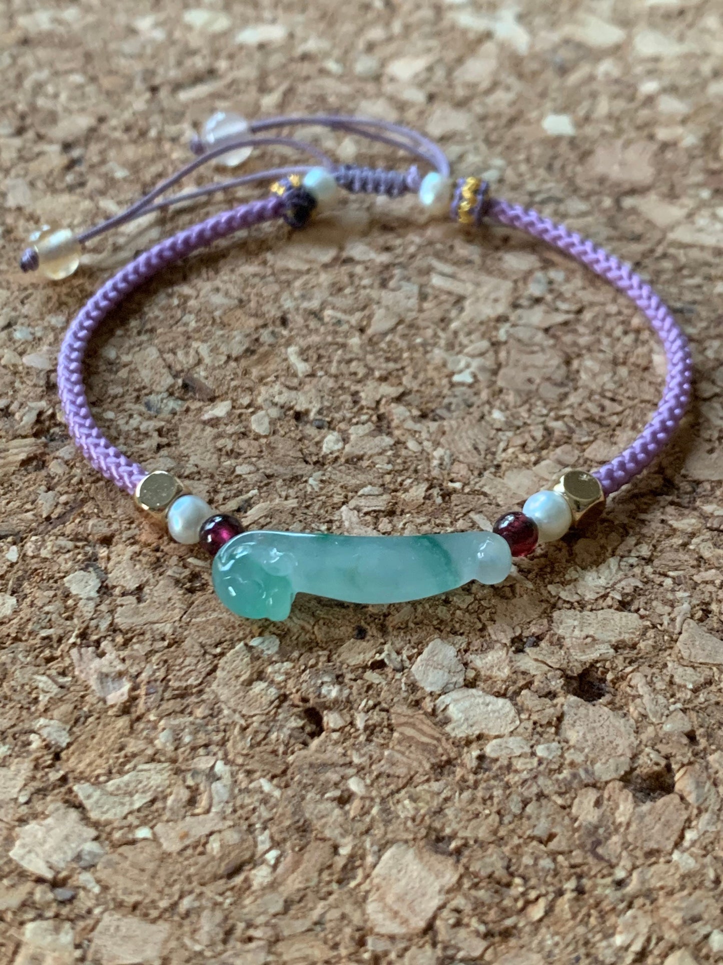 Natural Burmese Highly Translucent Green Marbled Jadeite Carved 3D Dragon Hook Handmade Bracelet Adjustable 6”-8” 天然缅甸正冰飘花翡翠立体雕龙钩手绳