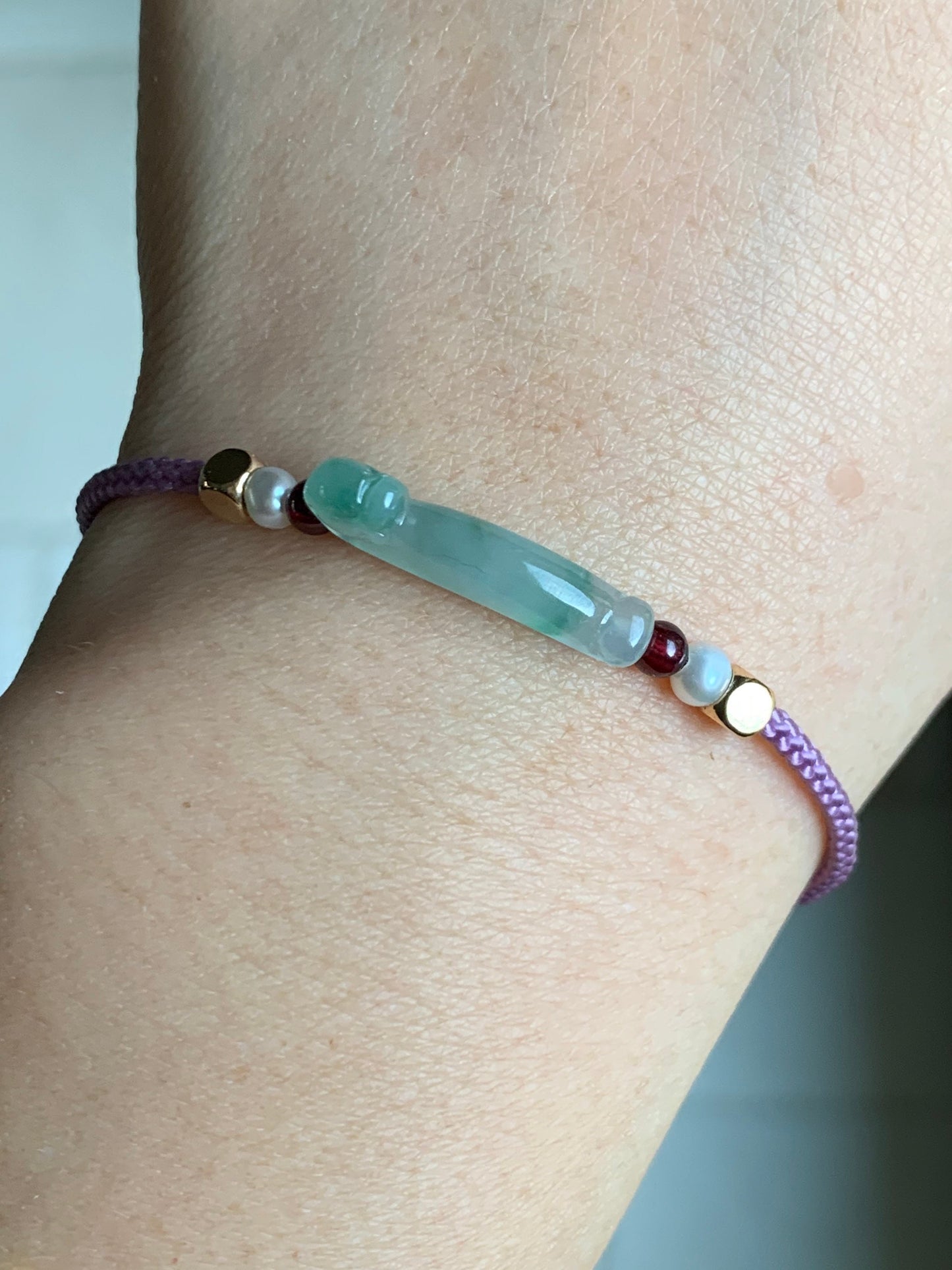 Natural Burmese Highly Translucent Green Marbled Jadeite Carved 3D Dragon Hook Handmade Bracelet Adjustable 6”-8” 天然缅甸正冰飘花翡翠立体雕龙钩手绳