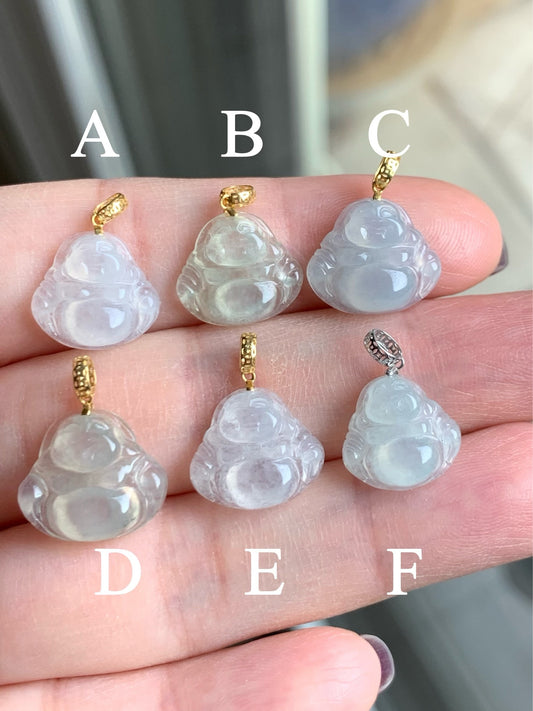 PETITE Natural Burmese Premium Highly Translucent Icy Jadeite Buddha Petite Pendant 18K Yellow or White Gold Bail 天然缅甸老种正冰起钢翡翠佛公镶嵌吊坠
