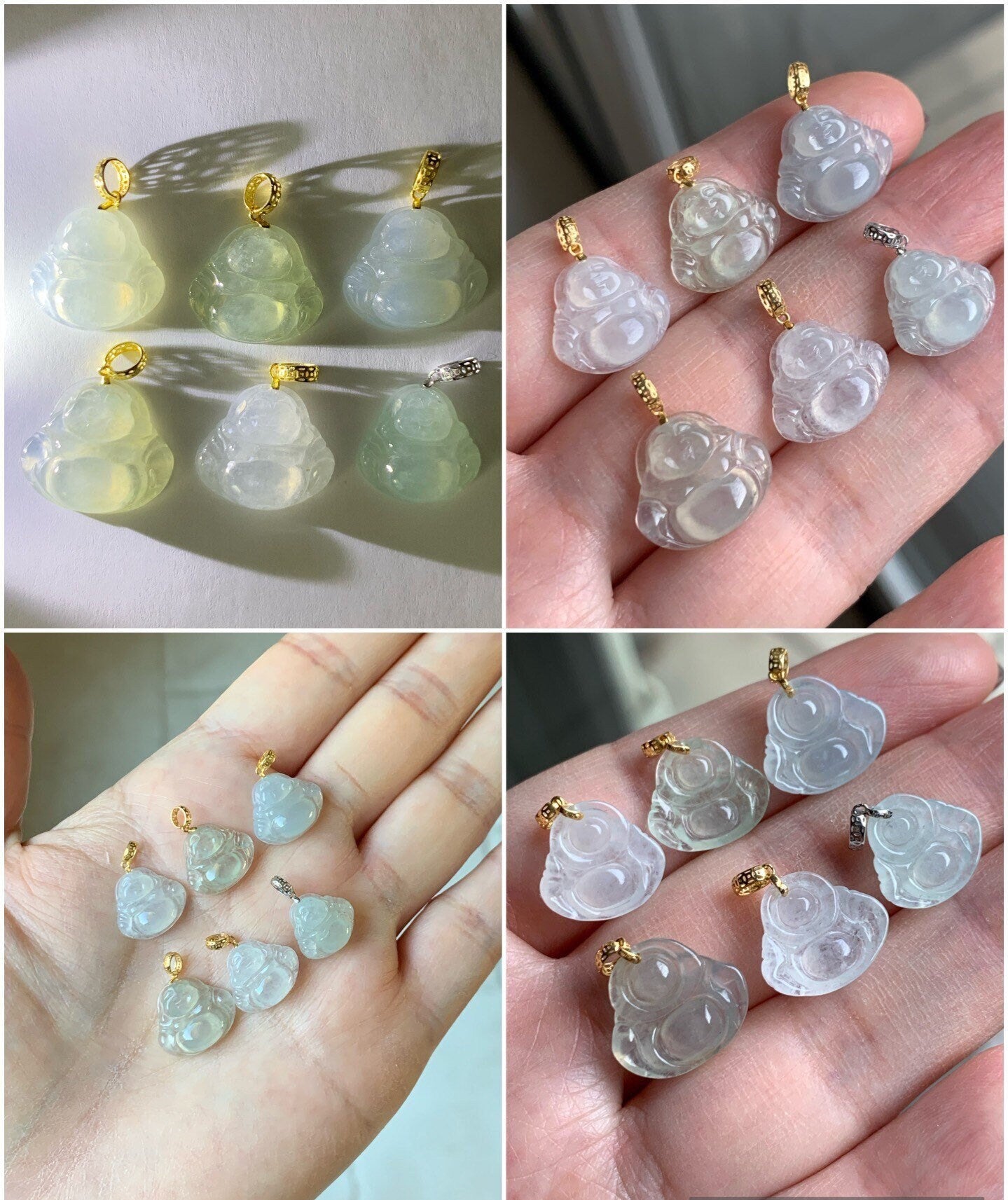 PETITE Natural Burmese Premium Highly Translucent Icy Jadeite Buddha Petite Pendant 18K Yellow or White Gold Bail 天然缅甸老种正冰起钢翡翠佛公镶嵌吊坠