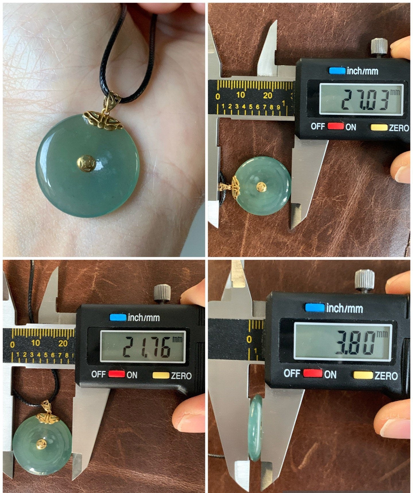 Natural Guatemalan Icy Translucent Teal Green Jadeite Ping An Kou Circle Pendant 18K Yellow Gold Setting 天然冰危冰胶晴绿翡翠平安扣18K镶嵌吊坠