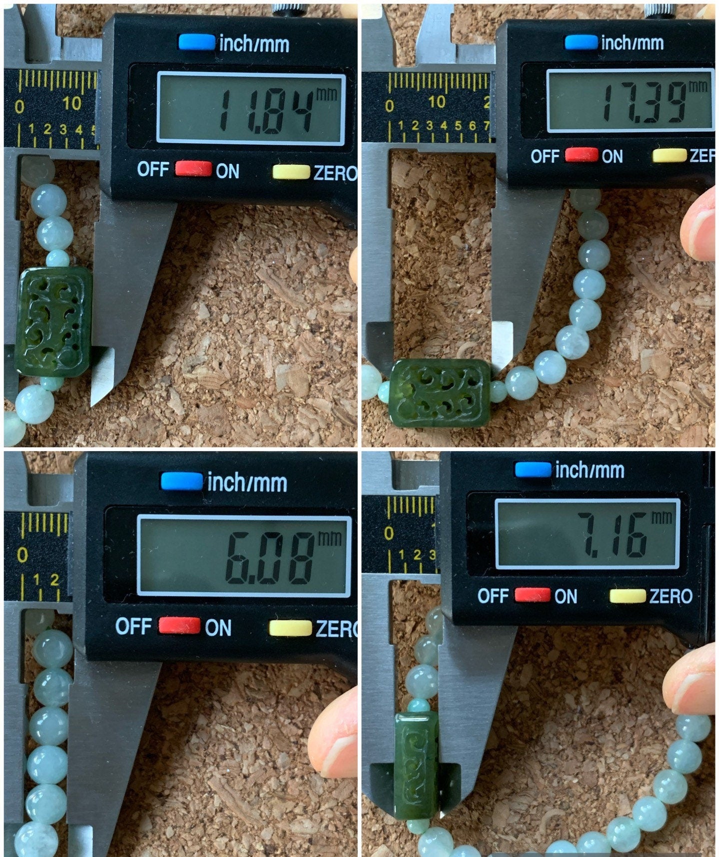 Natural Burmese Icy Translucent Gelatinous Light Green Jadeite Olive Green Rectangle Jadeite Engraved Bead Beaded Bracelet 7” 天然缅甸冰晴绿翡翠手牌手串